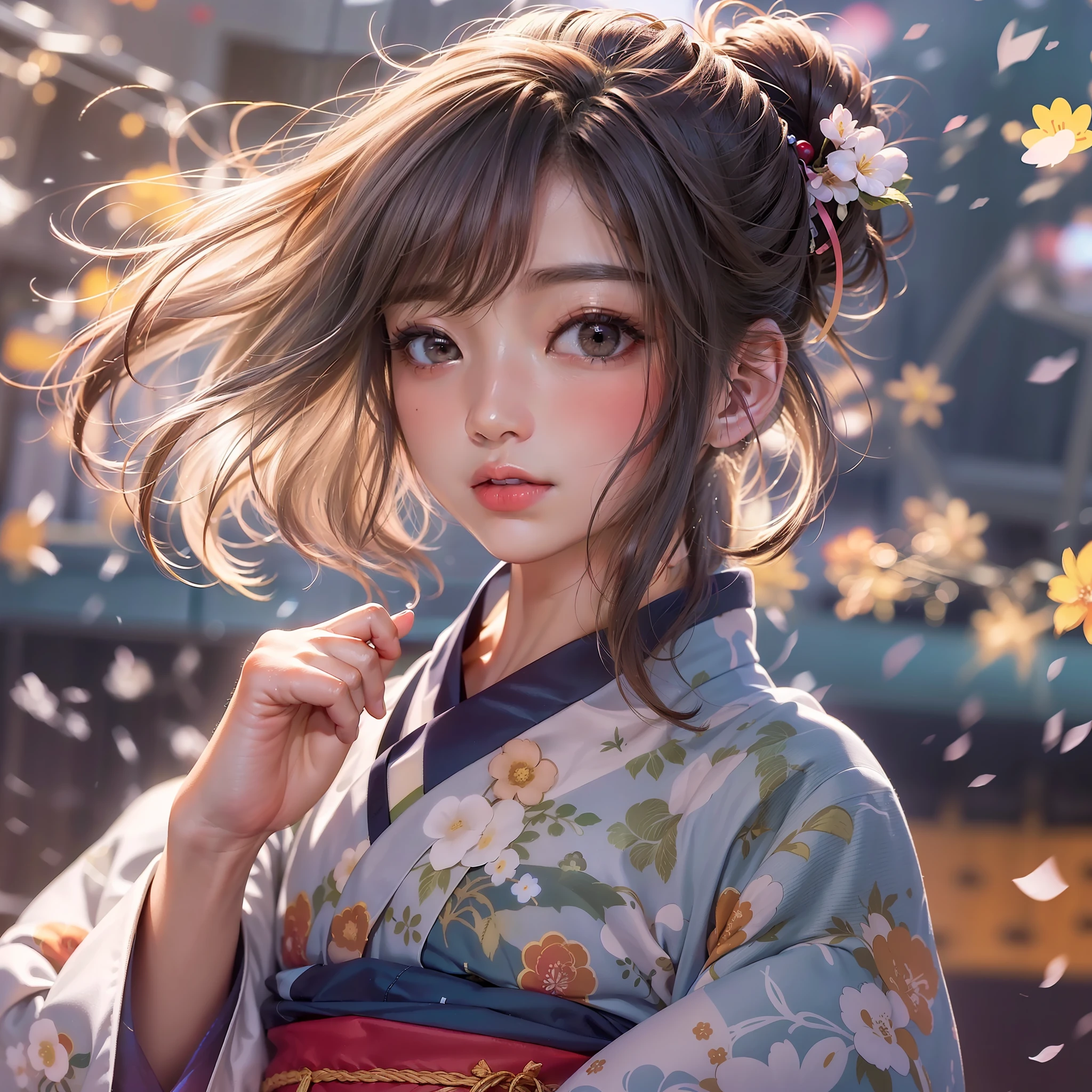 Komono,Girl in Yukata,Blowing in the wind,Summer Festivals,natta,food stand,Spirit Stream,Big Fireworks,Ponytail Break 8K, (Raw photo: 1.2), (Realism: 1.4), (masutepiece: 1.3), (exquisite detailing: 1.2), Delicate and beautiful details, (Eye Detail), (Facial Detailed), (Highest Quality) :1.4), (Hyper-Resolution: 1.2), cinematric light, (very detailed illustration), (Eyelashes, Best Quality, Super Resolution, depth of fields, Wide light, natural shadows