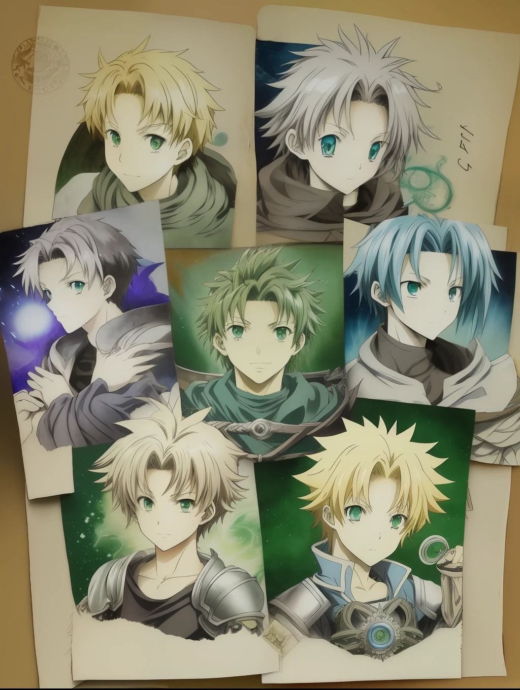 (((Rudeus))),((Obra-prima do anime))), Concentrando Magia verde azul, vortex, particuls, (sentado), 1 garoto, vintage Estados Unidos Selo Postal, Selo de 3 centavos, tinta verde, Gravura em linha, intaglio