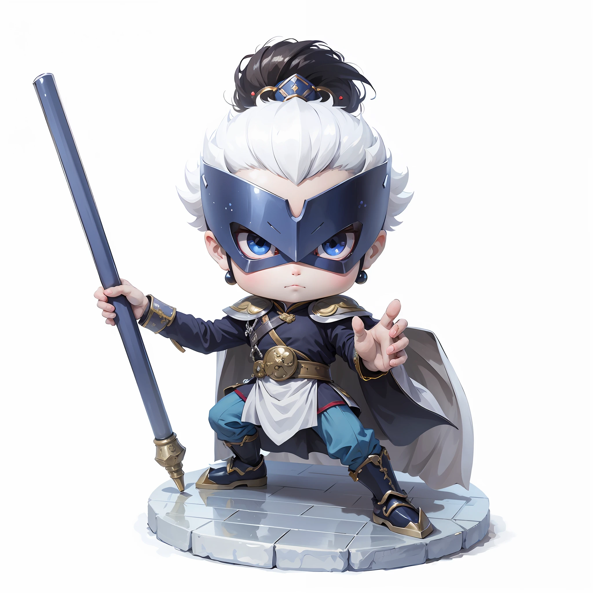 male people,Chibi anime characters,Halberd,China-style,Chinese costumes,Chinese shoes,Refinement,Cloak,Chinese pattern,Silver armor,Horse steps,high definition detail,infinite details,tmasterpiece,HighestQuali,8K
