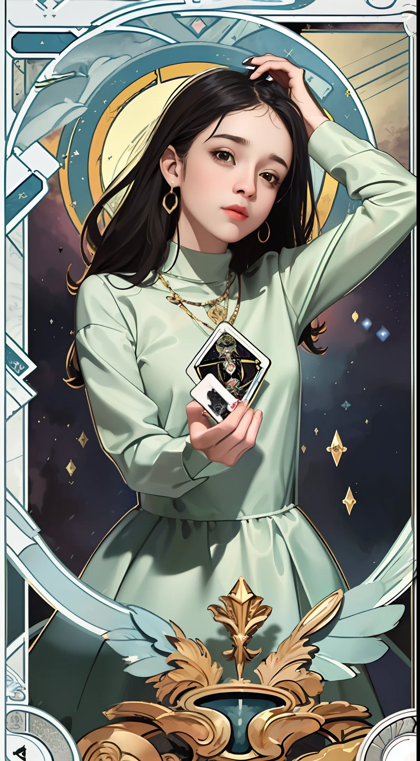 (((Beautiful border)))，（Quadrilateral border），(((tarot cards))),(((Cards))) ，Equilateral margin 1 girl，rich colours， Best quality at best， Beautiful elements， A high resolution， 4K， 8K，white backgrounid, industrial design, studio lit, C4D, OC renderer, Clean shadows, 4K
