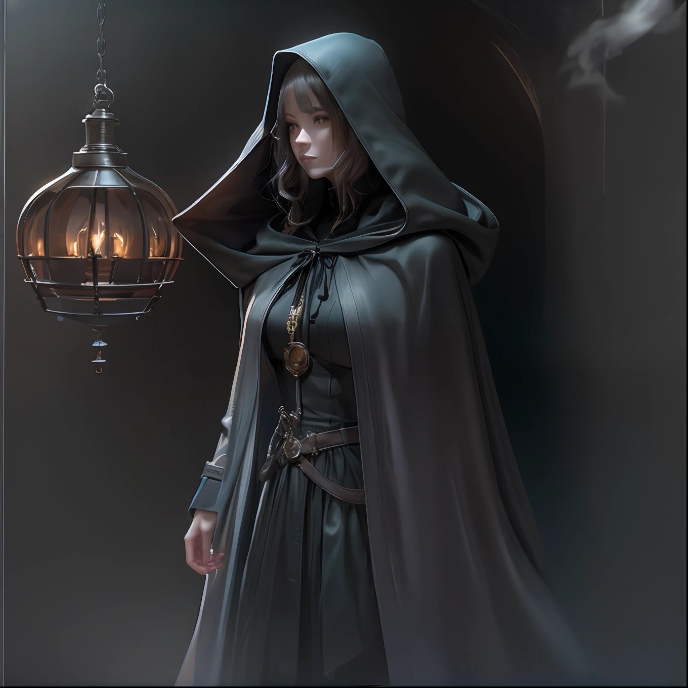 neo-classical, conceptual art, Ray tracing, Sparkle, Ultra-wide angle, kanon, f/4.0, hyper HD, 巨作, Best quality, A high resolution, Award-Awarded, 16k,Alchemy,steampunc,Hang a black hooded cloak(Floating hooded cape 1.2),Gray sky,