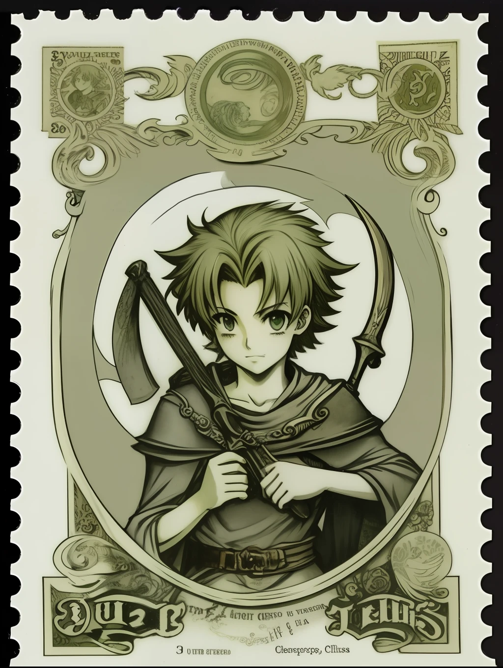vintage Estados Unidos Selo Postal, Selo de 3 centavos, Rudeus com staff nas costas, tinta verde, Gravura em linha, intaglio