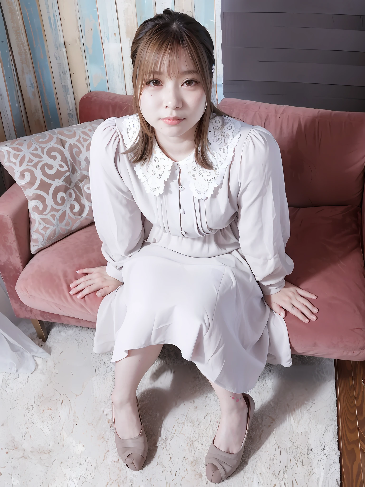 there is a woman sitting on a couch in a room, chiho, taken with canon 8 0 d, reluvy5213, 奈良美智, Sitting on the sofa, taken with canon eos 5 d mark iv, taken with a canon eos 5 d, sakimichan hdri, Ayaka