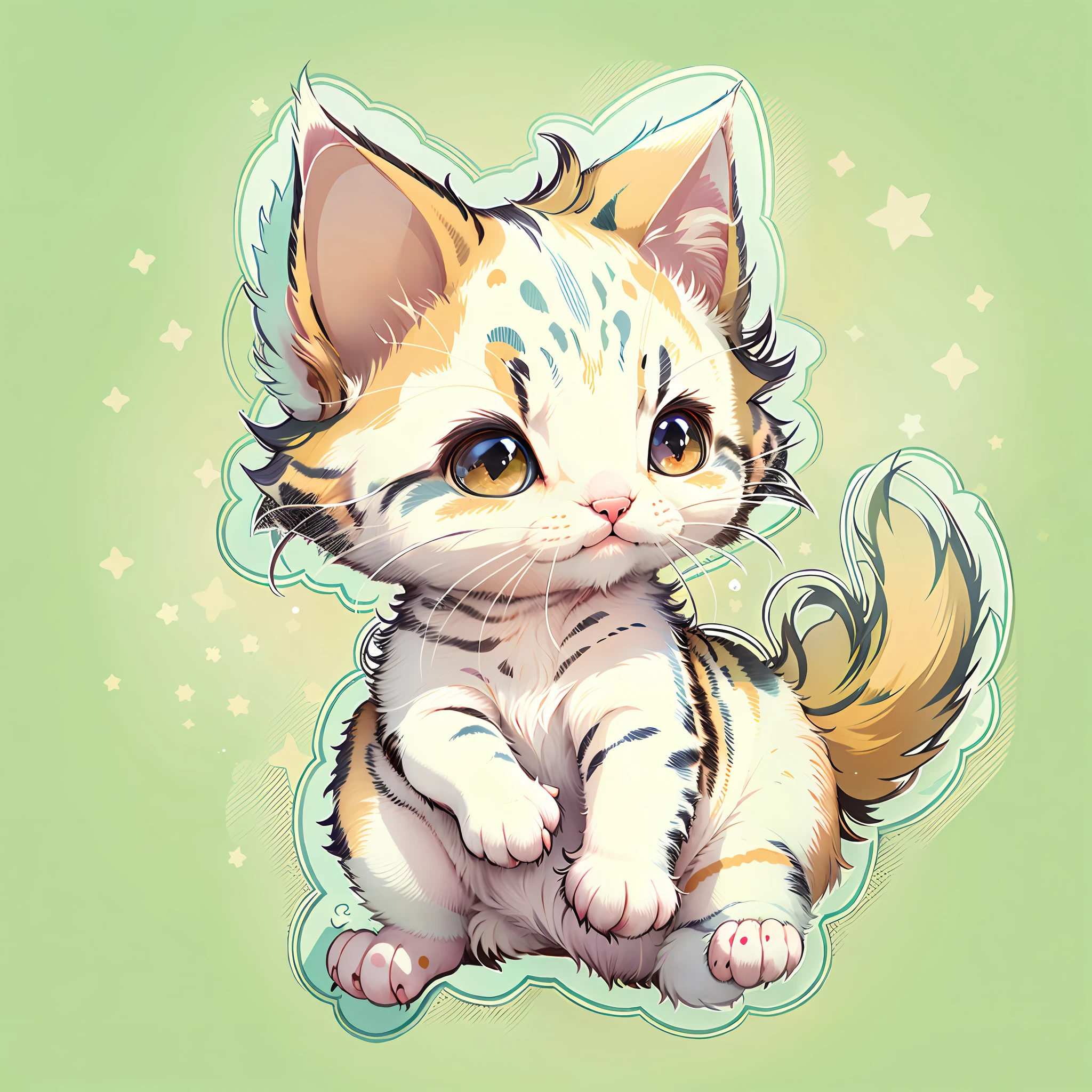 One kitten. Manga style illustration. For stickers. Cute and charming. Popular with kids. Playing a musical instrument