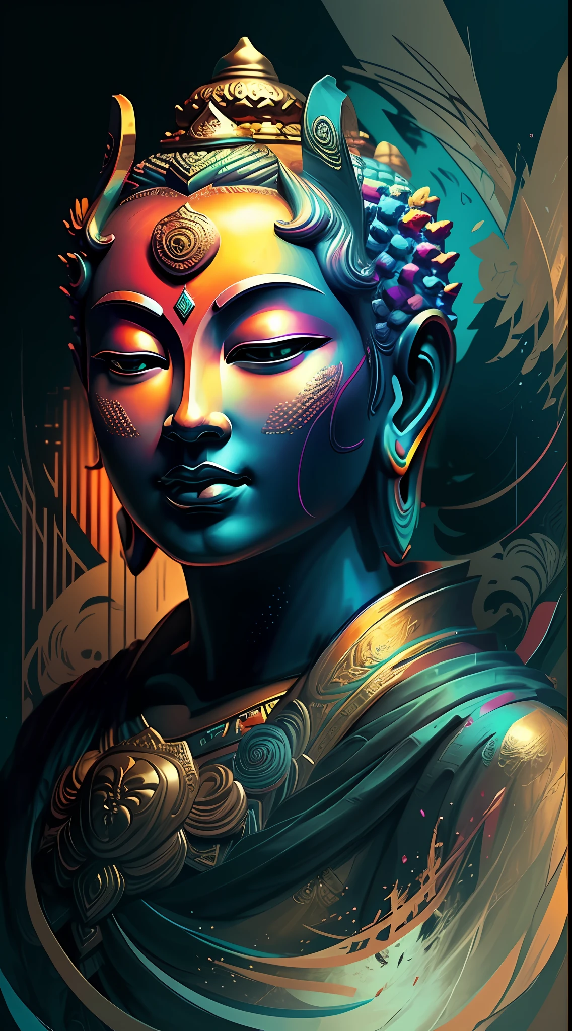 (Budda),wall PORTRAIT geometric multidimensional, art, yang08k, colorful,
masterpieces, top quality, best quality, official art, beautiful and aesthetic,