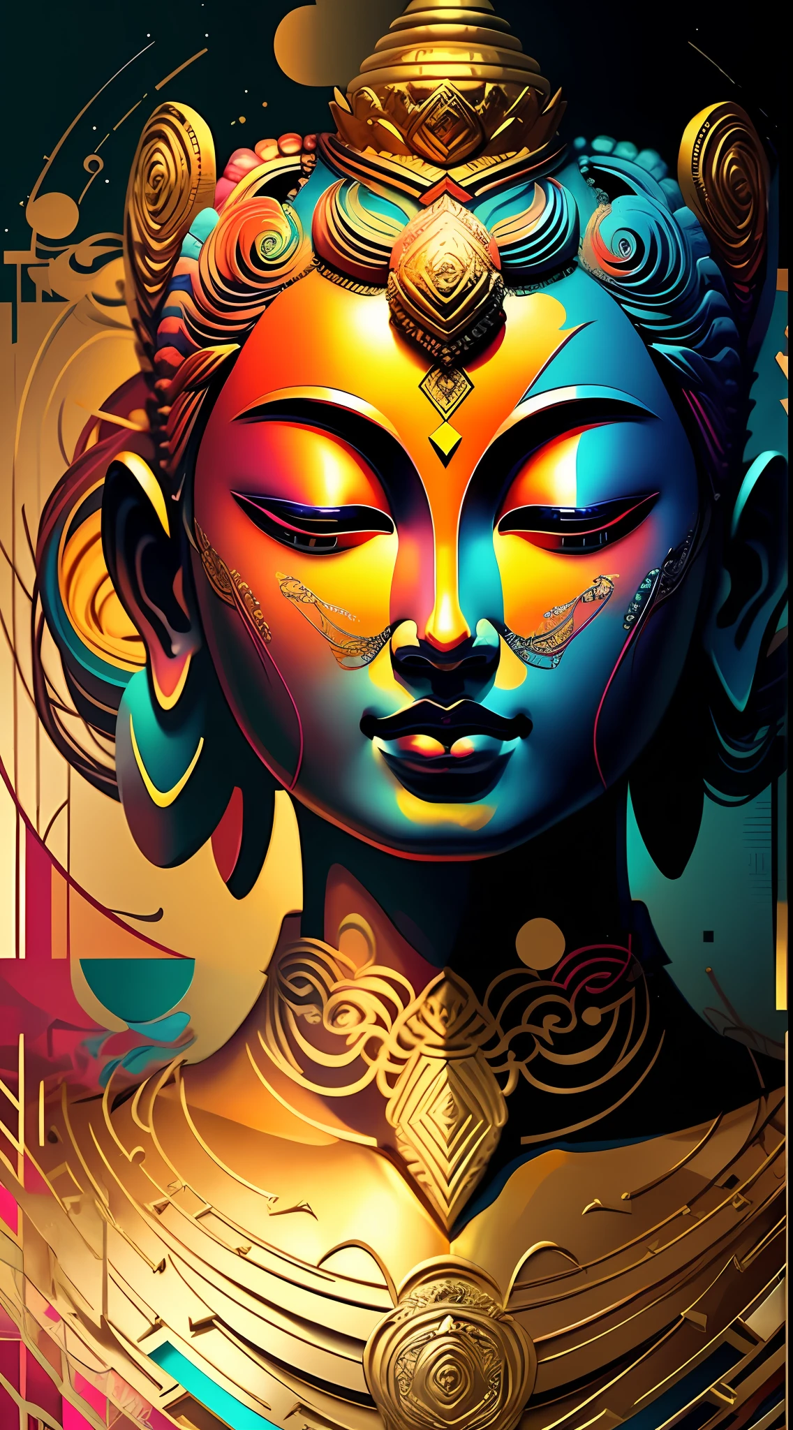 (Budda),wall PORTRAIT geometric multidimensional, art, yang08k, colorful,
masterpieces, top quality, best quality, official art, beautiful and aesthetic,