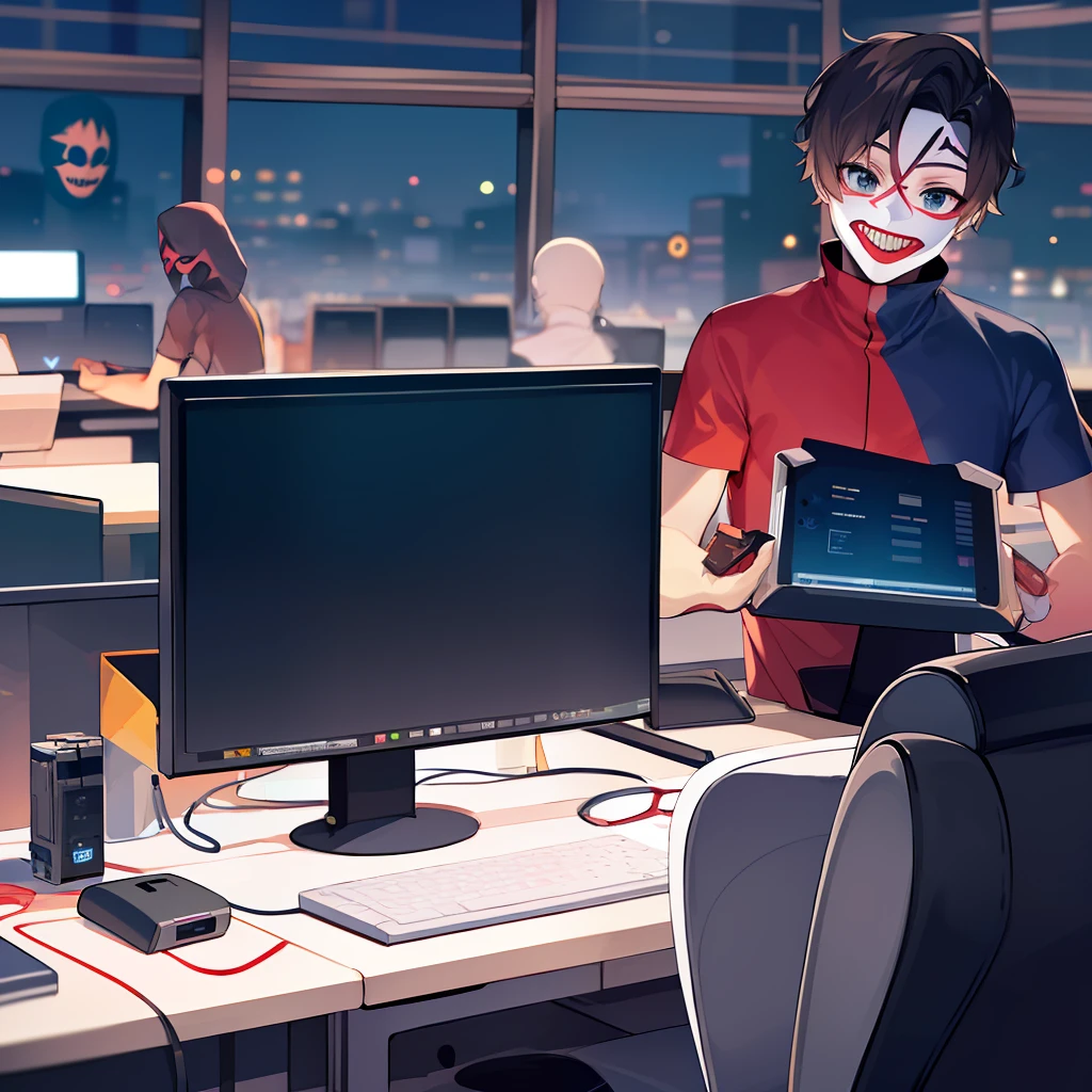 Computador, Terminal Linux, Hacker, clown mask