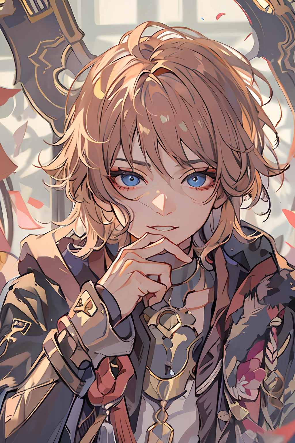 Wanderer, handsome, blowing a kiss, cute, detailed face, detailed hair, without hat, high quality