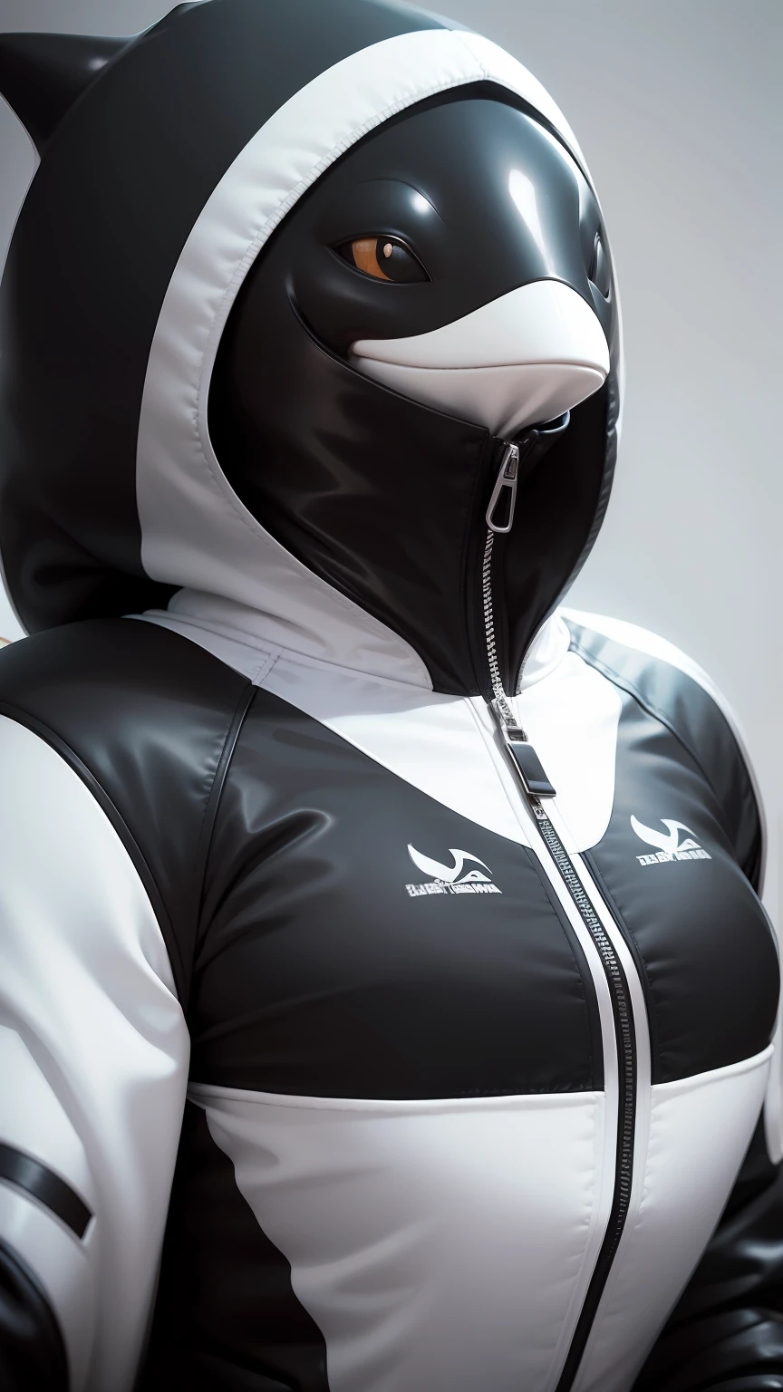Jaqueta bomber de luxo, preta e branca, jaqueta com um design de uma baleia orca,