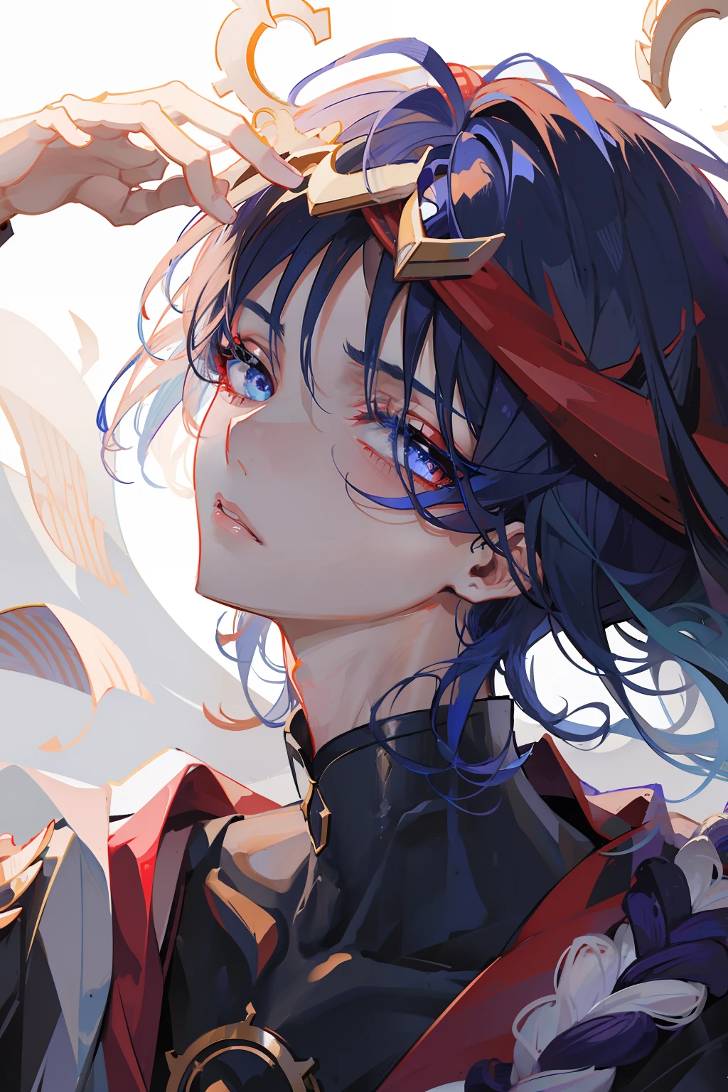 Scaramouche, handsome, blowing a kiss, cute, detailed face, detailed hair, without hat, high quality