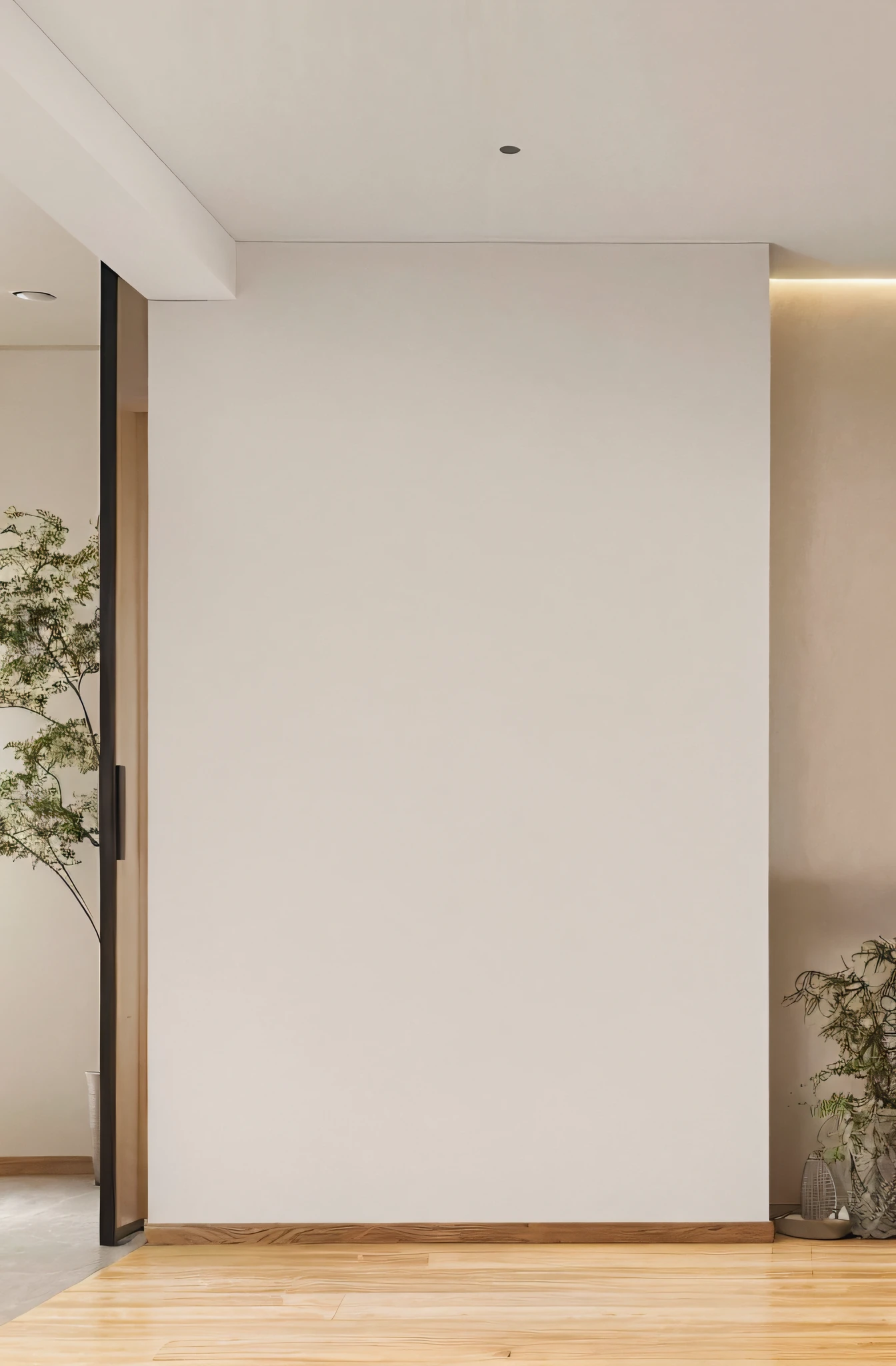 There was a plant in a pot on the tan floor in the room, sand - colored walls, sparse detail, Light brown walls, tall entry, Modern details, interior white wall, Minimalist design, translucent stone white skin, elegant minimalism, soft zen minimalist, Clear glass wall, modern minimalist f 2 0 clean, minimalistic and beautiful, High detail and clean lines
