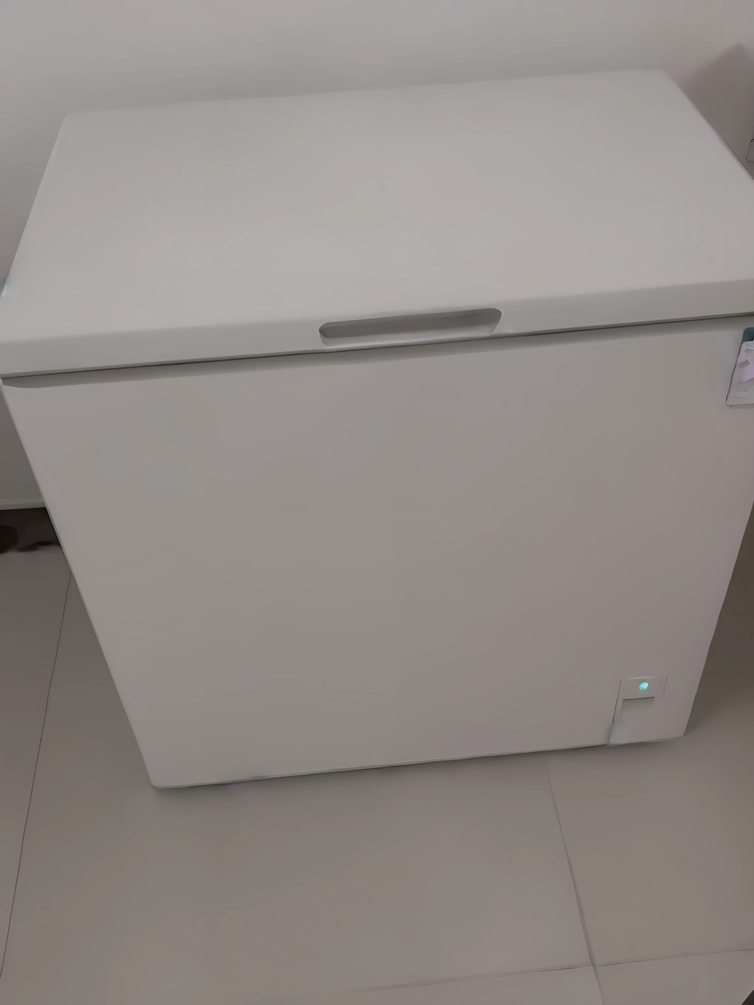 There is a white freezer on the floor, Fridge, very coherent image, refrigerator, White, 8K!!, front side full, brand new, chest, height of 165cm, medium wide shot, 2018, 2 0 1 8, very sharp details, ، simple, 155 cm tall, 2019, detailed zoom photo