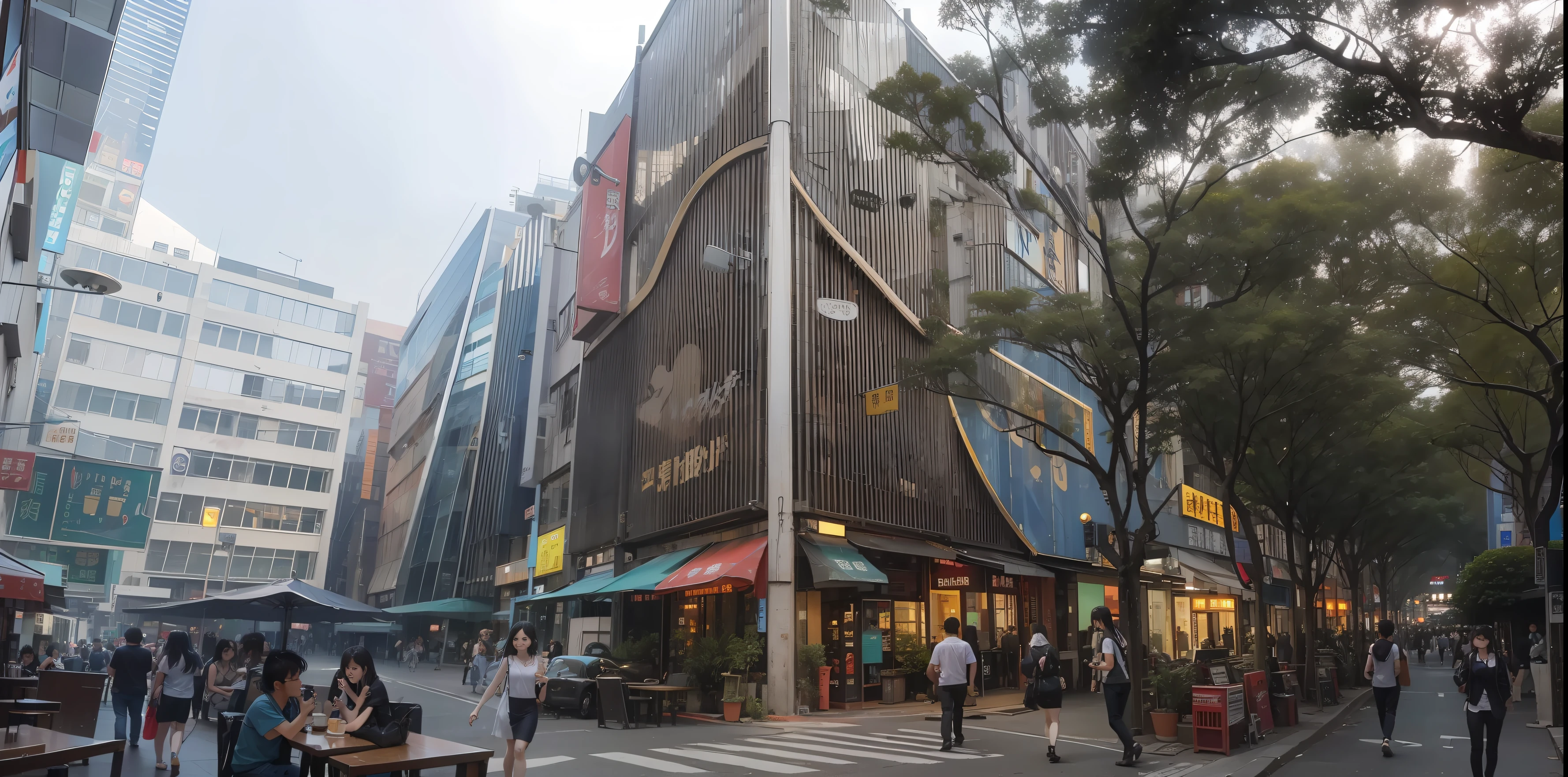 On the bustling streets of Hong Kong,There are lively bars and coffee shops,It attracts many tourists。