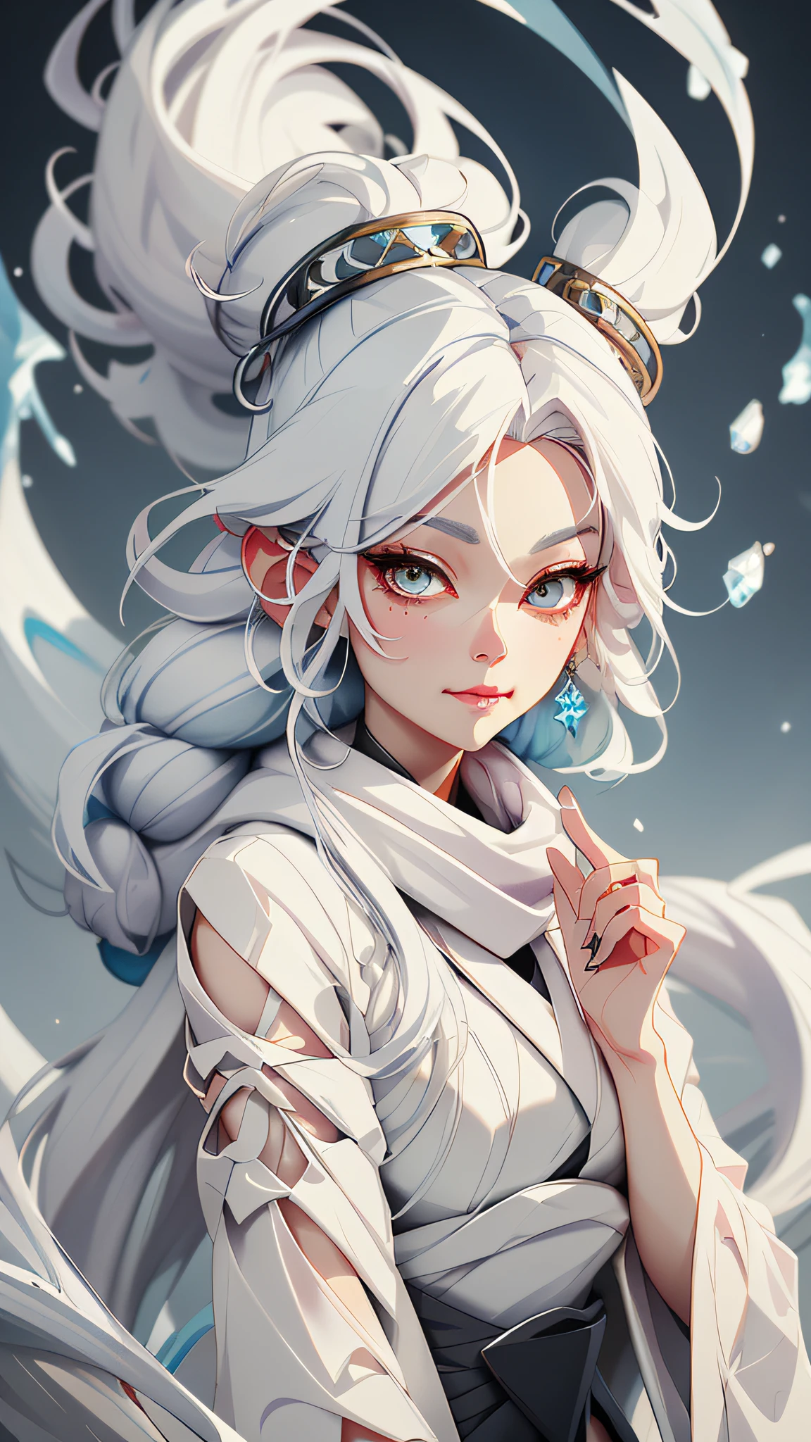 a close up of a woman with a white hair and a black scarf, a character portrait by Yang J, pixiv contest winner, fantasy art, white haired deity, beautiful character painting, artwork in the style of guweiz, the piercing stare of yuki onna, guweiz, with white long hair, with long white hair, flowing hair and long robes