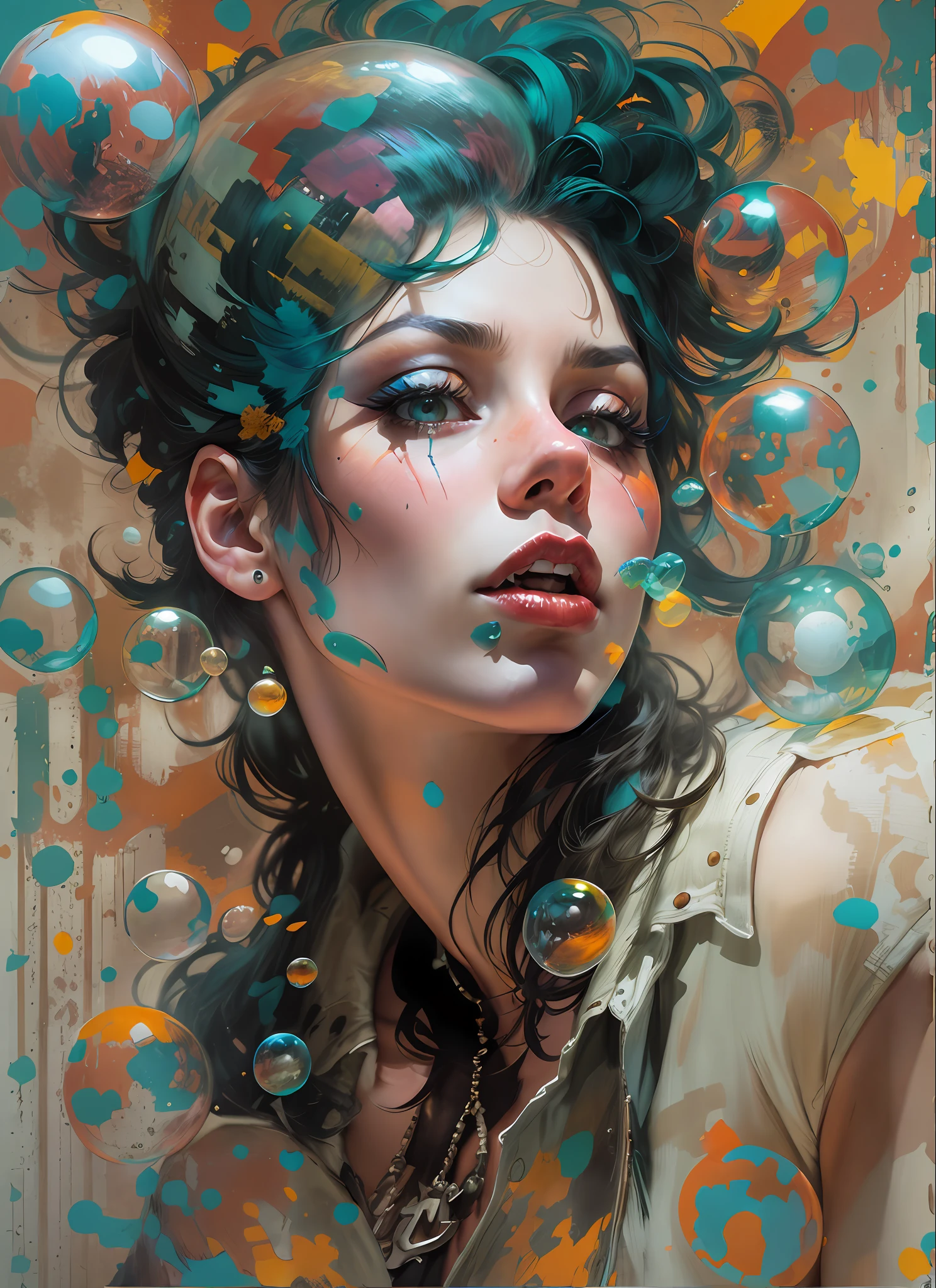 (anthwve style: 1) (nvinkpunk: 0.7) Beauty drunk on the delirium of the Sandman、(Hallucinatory colorful soap bubbles)、Jeremy Mann、by sandra chevrier、Dave McKean、by Richard Avedon、Masien Cusiara、PUNK ROCK、Tank Girl、High Details、8K
Sharp Focus、natural soft light、huge tit