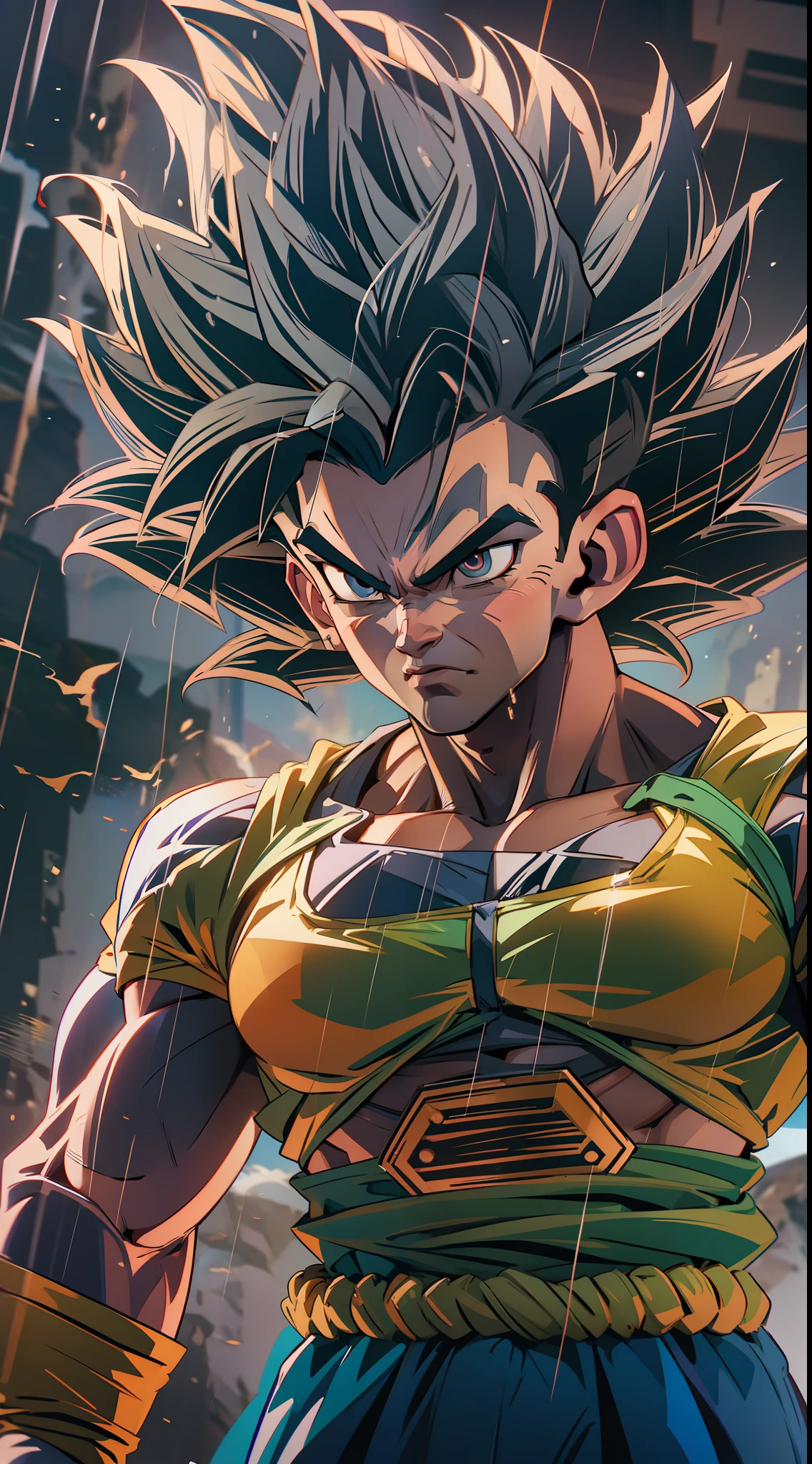 dragon ball super vegeta and goku, super strong, muscular, raining, 35mm lens, photography, ultra details, precise texture details HDR, UHD,64K,