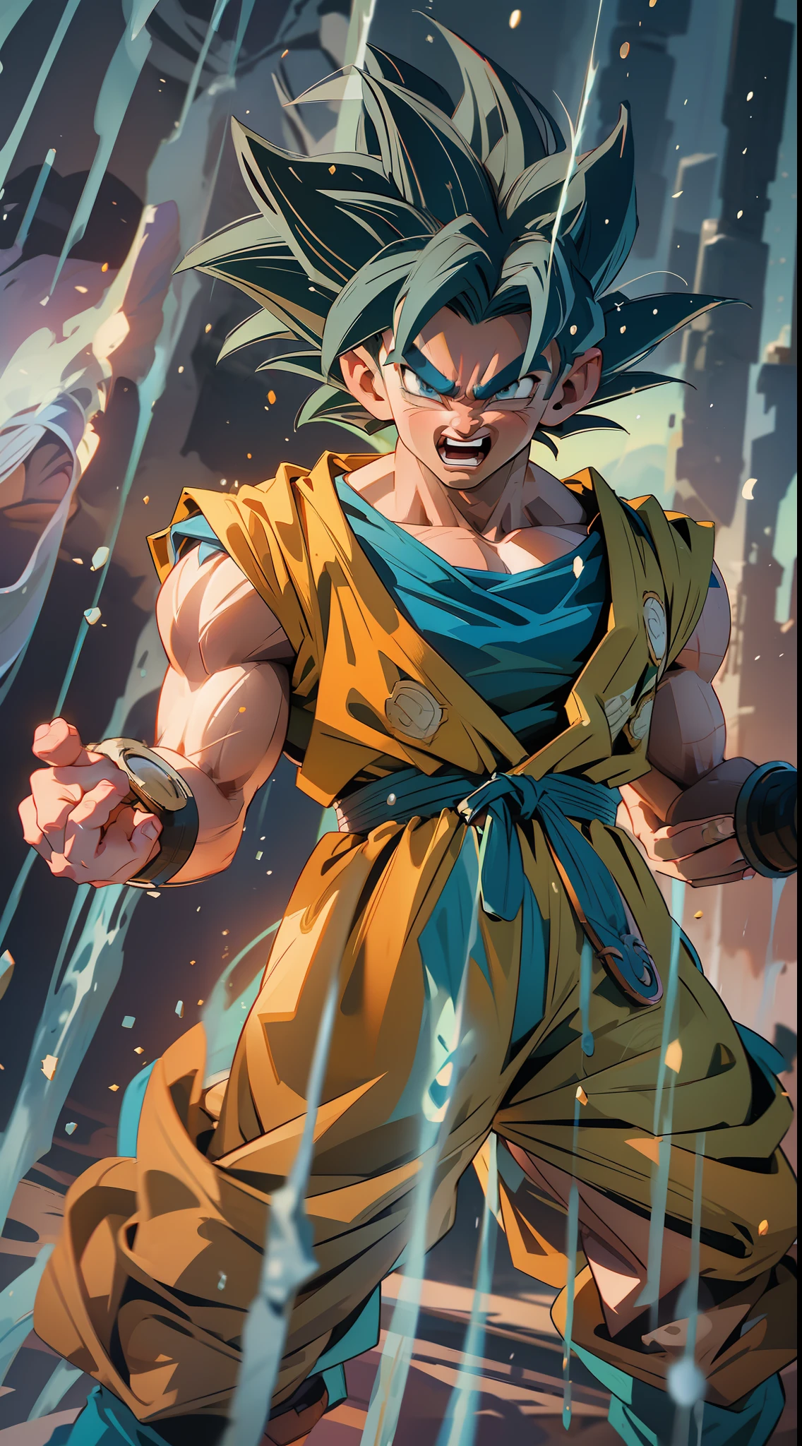 dragon ball super goku and gohan, super strong, muscular, raining, 35mm lens, photography, ultra details, precise texture details HDR, UHD,64K,