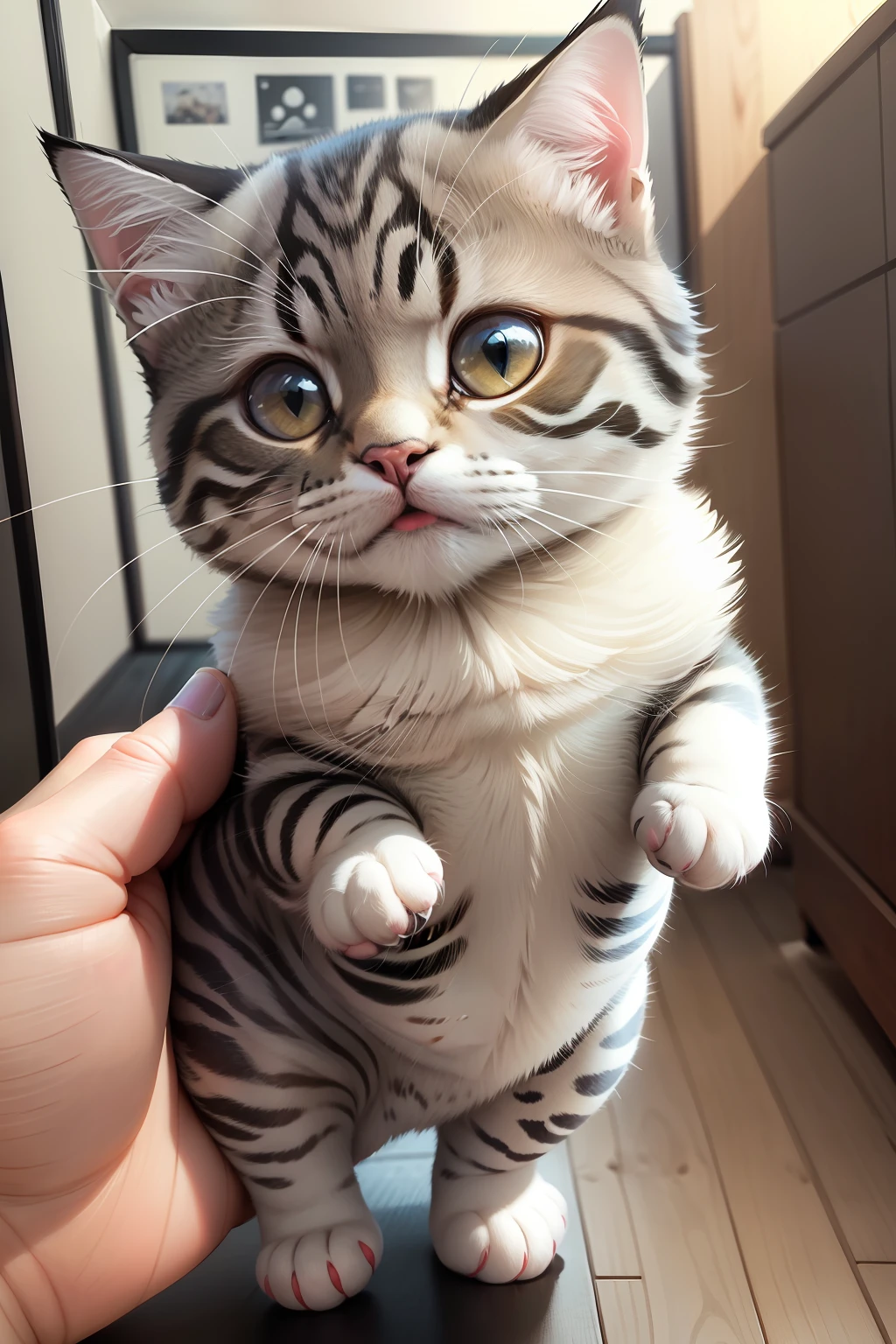A cute and charming kitten，critters，Drawn in comic book style。Random actions，Random background，British Shorthair