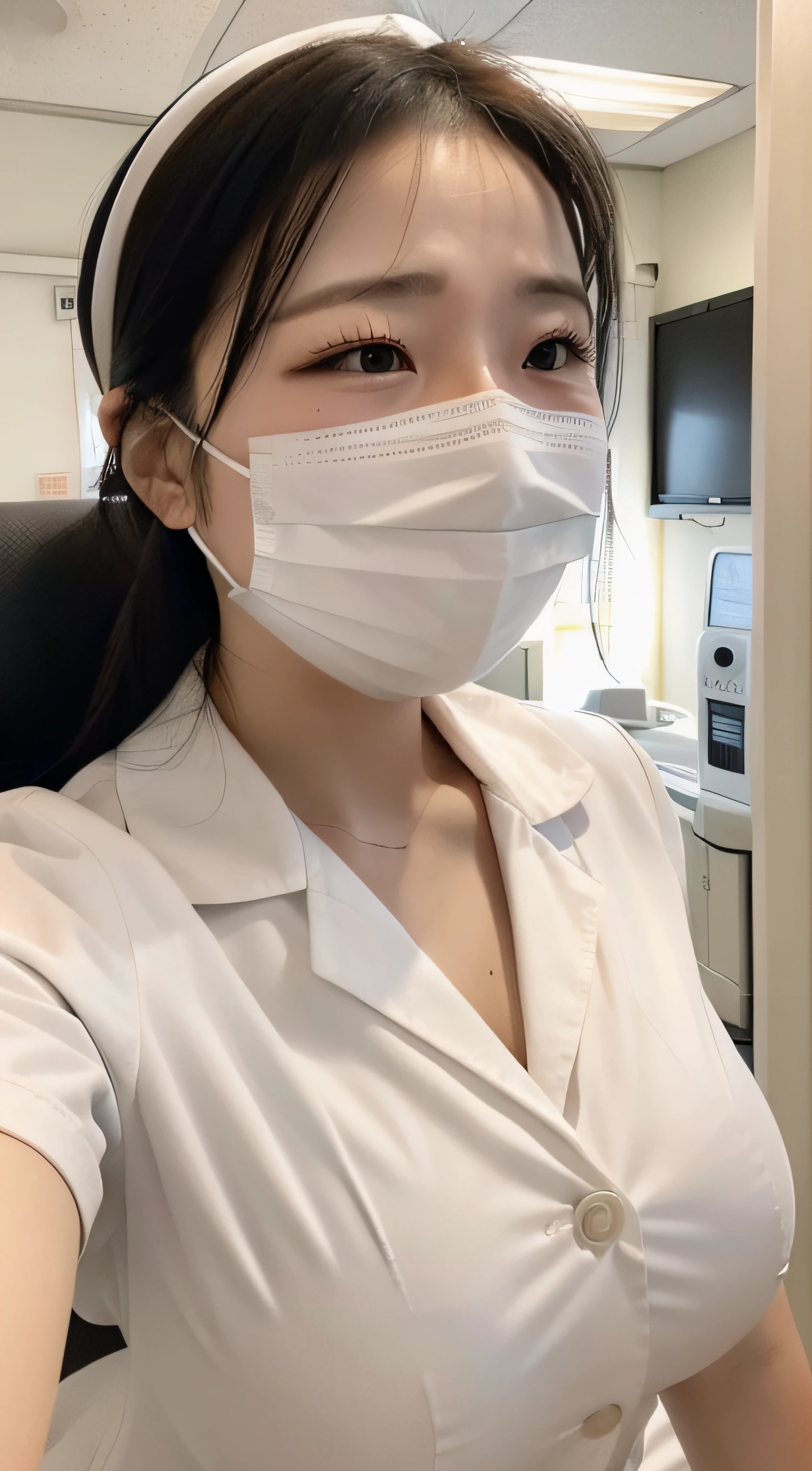 In a hospital,White nurse's uniform,huge tit,mouth mask,Squeeze your eyes,nose hook,weeping ,Extremely exciting,Suffocating,Can't breathe,climaxing,climaxing