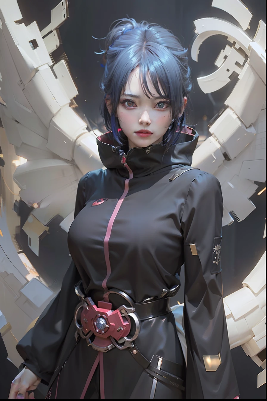 Try Prompts Copy Top quality, 8k, 32k, Masterpiece, close up of a woman in black and red clothes, future anime girl, inspired by Li Shida, cyberpunk anime girl woman, cyberpunk anime girl, female anime character, anime style character, modern cyberpunk anime, cyberpunk anime art, action anime girl woman, detailed anime character art, epic anime style, realistic anime art style, female anime heroine portrait, professional makeup, very big breasted woman, (seductive pose), Sexy, beautiful white face shining, beautiful face, pink cheeks, beautiful lips, porcelain skin, detail intricate, super detailed, super high, highest detailed, high detailed, delicate, incredible detailed, fine detailed, cinematic lighting, top quality, masterpiece, smooth and beautiful, CG , unity, 8k wallpaper, Stunning, fine detail, unity CG wallpaper 8k ultra detailed, large file size, ultra detailed, high resolution, incredible detail, stunning detail, depth of field, oil painting effect in Rembrandt art style, concept portrait art in Stanley Artgerm Lau style, WLOP, trending on Artstation, epic, trend in society, detailed digital painting, very high quality model, blue hair, short hair, yellow eyes, black clothes.