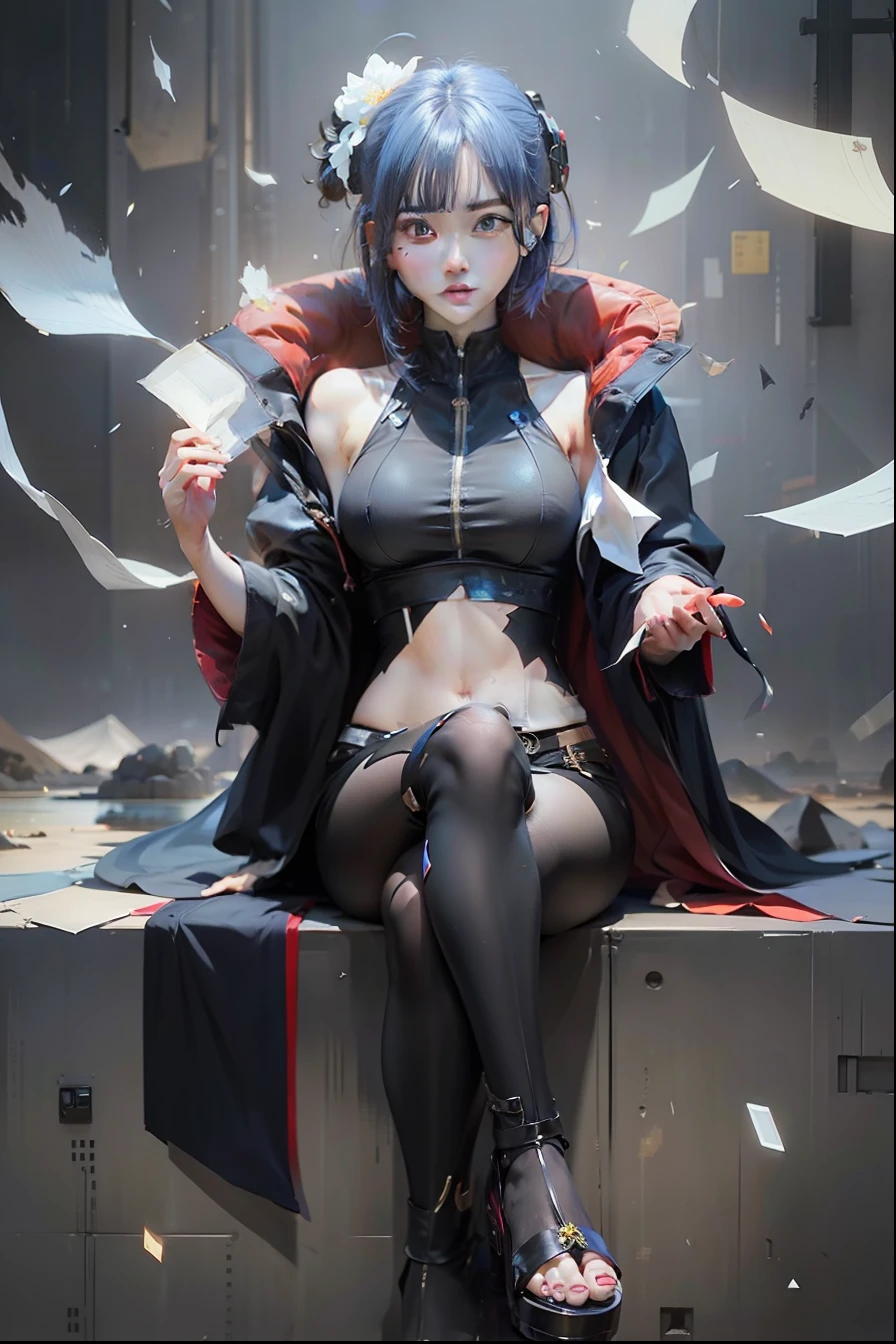 Try Prompts Copy Top quality, 8k, 32k, Masterpiece, close up of a woman in black and red clothes, future anime girl, inspired by Li Shida, cyberpunk anime girl woman, cyberpunk anime girl, female anime character, anime style character, modern cyberpunk anime, cyberpunk anime art, action anime girl woman, detailed anime character art, epic anime style, realistic anime art style, female anime heroine portrait, professional makeup, very big breasted woman, (seductive pose), Sexy, beautiful white face shining, beautiful face, pink cheeks, beautiful lips, porcelain skin, detail intricate, super detailed, super high, highest detailed, high detailed, delicate, incredible detailed, fine detailed, cinematic lighting, top quality, masterpiece, smooth and beautiful, CG , unity, 8k wallpaper, Stunning, fine detail, unity CG wallpaper 8k ultra detailed, large file size, ultra detailed, high resolution, incredible detail, stunning detail, depth of field, oil painting effect in Rembrandt art style, concept portrait art in Stanley Artgerm Lau style, WLOP, trending on Artstation, epic, trend in society, detailed digital painting, very high quality model, blue hair, short hair, yellow eyes, black clothes.