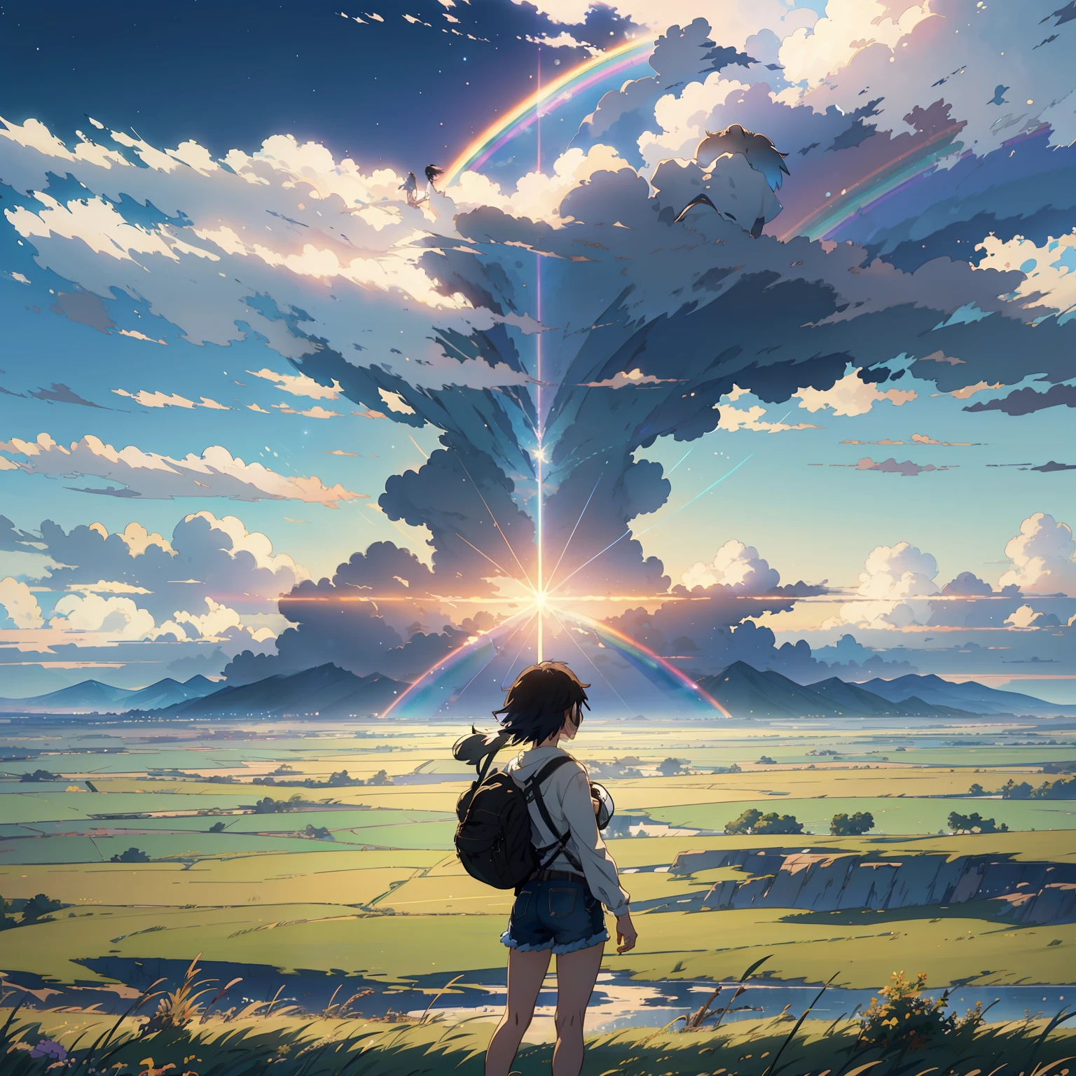 Anime girl looking at a rainbow in the sky, ( ( Makoto Shinkai ) ), Makoto Shinkai!, Makoto Shinkai filme, Makoto Shinkai. —h 2160, Makoto Shinkai e Bioware, cosmic skies. por Makoto Shinkai, Makoto Shinkai!!, por Makoto Shinkai