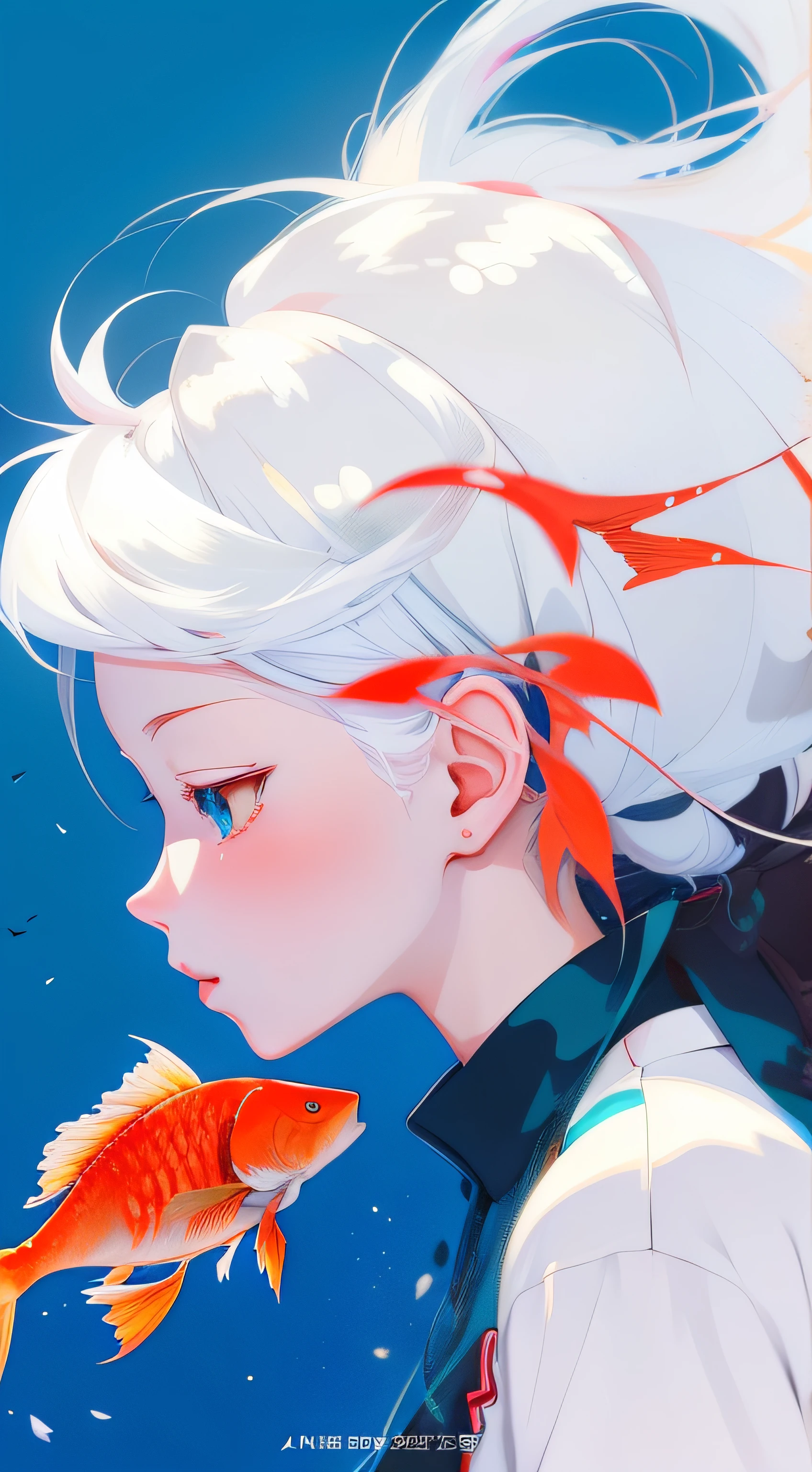 White hair，Anime girl with redfish in her mouth, beautiful anime art style, Trending anime art, Beautiful anime artwork, lovely art style, Artgerm and Atey Ghailan, trending on artstration, High Quality Anime Art Style, trending anime artwork, Beautiful anime art, Anime style illustration, Anime art style, a beautiful anime portrait