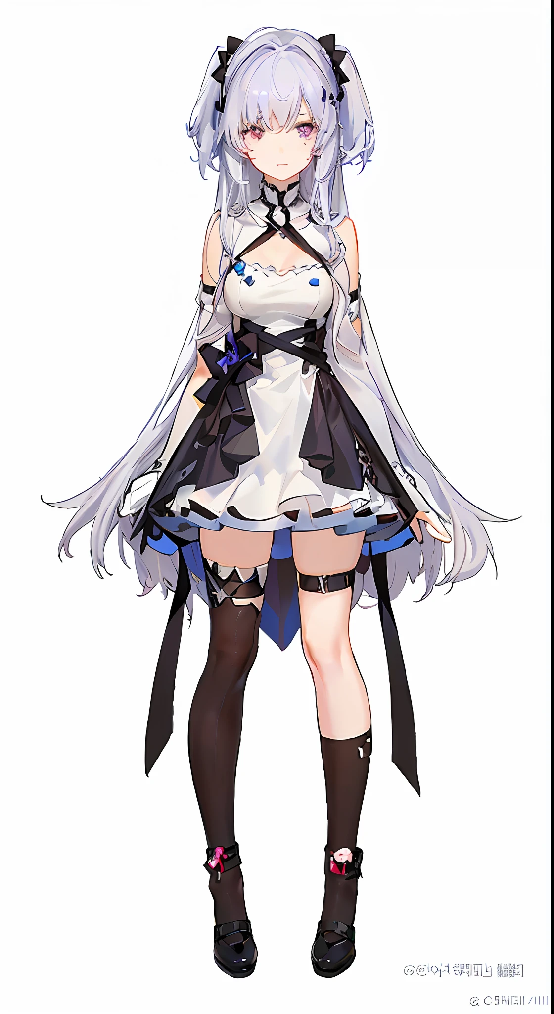 masterpiece,best quality, high quality, A white-haired girl wearing a cyber-functional style,Purple hair is dyed, official character art, cute anime waifu in a nice dress, Fine details. Loli in a short skirt, From Arknights, Girls Frontline CG