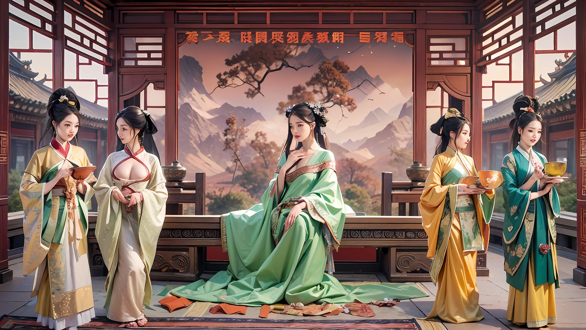 by samuel daniell, A famous scene of the noble concubine bathing, high detail, photorealistic, stunning, vivid, very beautiful editorial fashion photography of photograph of portrait of studio photography of, 70mm, low angle, awestruck, control the soul, elegant, eyes wide in wonder, epic, gorgeous, intricately designed, lucid, scenic, smoke effect, Detailed and Intricate, Dot Art, Digital Art, Realistic, Photo, Cinematic, Glamor Shot, HD, Photoshoot, Beautiful Lighting, Warm Color Palette, Detailed Render, Environment Design, Octane Render,
Her beauty is passed down to ancient times. She is a peerless beauty in ancient China, Tang Dynasty - Yang Guifei. Her skin is white and soft jade, delicate, her cheeks are plump and noble, and her figure is slender. Her naked body is still covered with a wisp of gauze silk, but she can‘t hide her full breasts. She is,
