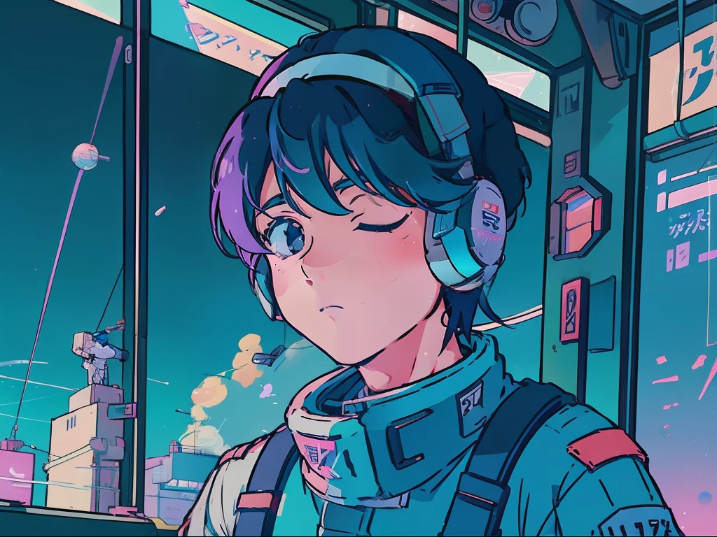 anime boy in white/silver uniform floating in space, lofi artstyle, lofi art, official fanart, lofi portrait, high quality fanart, makoto shinkai ( apex legends ), in the art style of 80s anime, digital anime illustration, pilot outfit, makoto shinkai art style, portrait anime space cadet girl