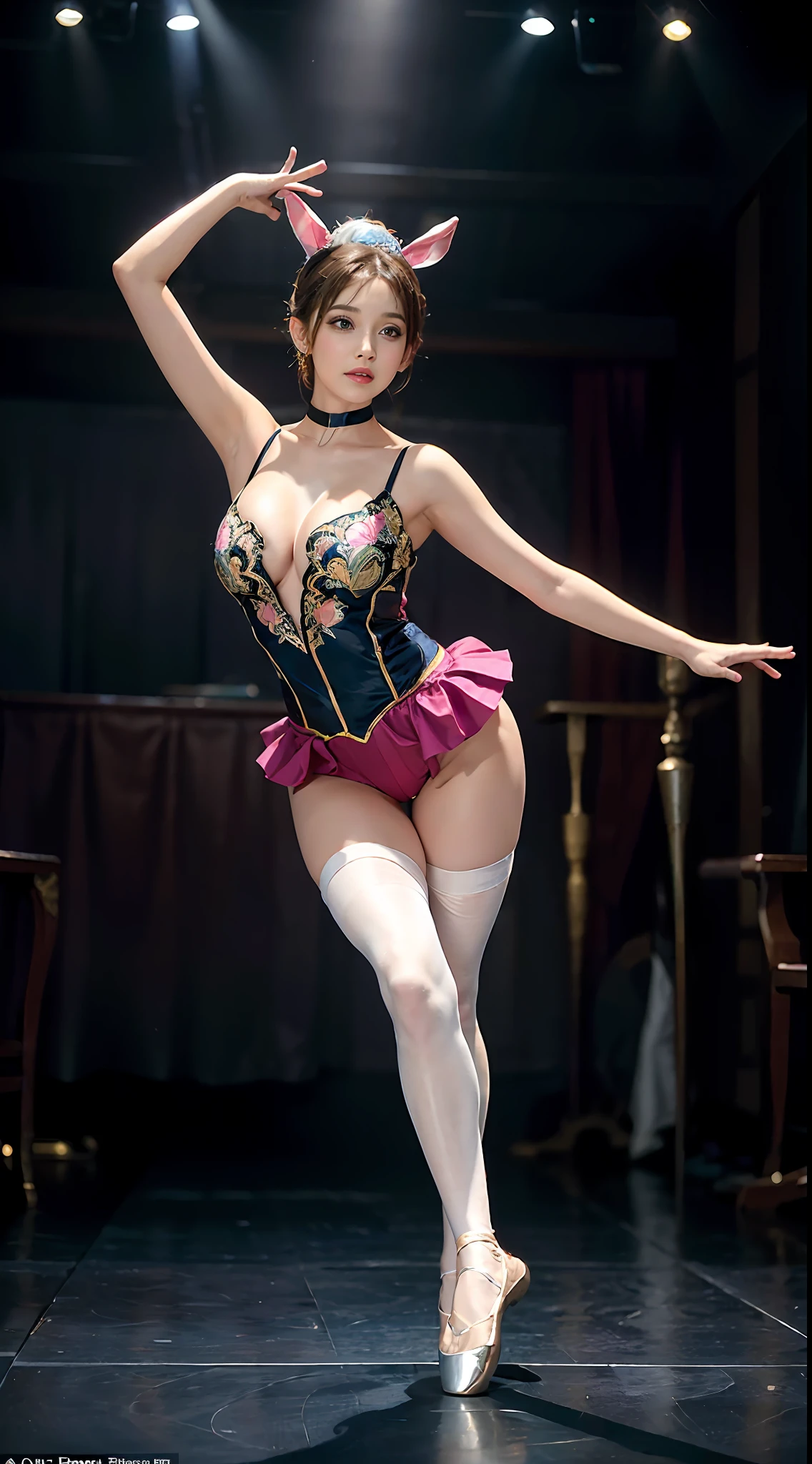 Surrealist women by David Hockney and Alphonse Mucha,Fantasyart,photographrealistic,动态照明,art stations,poster for,huge tit!lamplight,Stage,perform,theater,Volumetriclighting,Tall beauty,body high,Very detailed faces,4 k'',1girll,Stage,low tune,facial closeups,(Colorful ballet costumes,Ballet costume,Ballet costumes,ballet dance,Miniskirt bunny girl headdress,cleavage:1.4), updo hair,lots of people,Redlip,ssmile,low chest,deep v big breasts,huge tit,Raised sexy,Bigchest,Large breasts,Breast swelling,Raised chest,blackstockings,Breasts are plump,crisp breasts,A plump chest,the breasts are large,Seductive expressions,Wear earrings,The skirt floated,Hair flowing up,Fairy under fan,wearing a choker,Wear a bracelet,The stands up,standing on your feet,long leges,blackstockings,Wet all over,Moisturizes the whole body,huge tit,Red lips,stocklings,gigantic cleavage breasts,black lence stockings,slenderlegs,Hot dance,ballet dance,Ballerina,full bodyesbian,beautifullegs,Dance,gracefulness,soft,softness,Noble,Rich,largeeyes,eye shadows,Long legs,beautifullegs,Thin leg,split,splitting legs,Dance,Dancer,split,Aerial capture,Jump up,Suspended in the air,Dancing in the air,wears glasses
