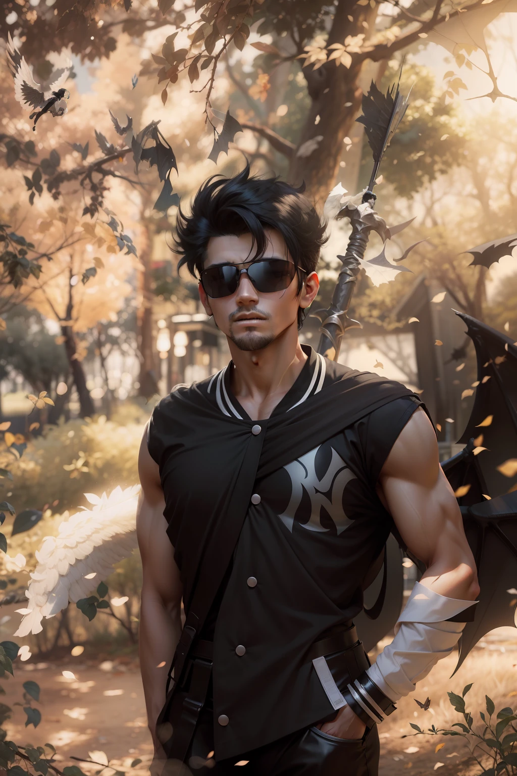 ANGEL MAN WITH BAT WINGS, WITH BLACK HAIR --auto --s2