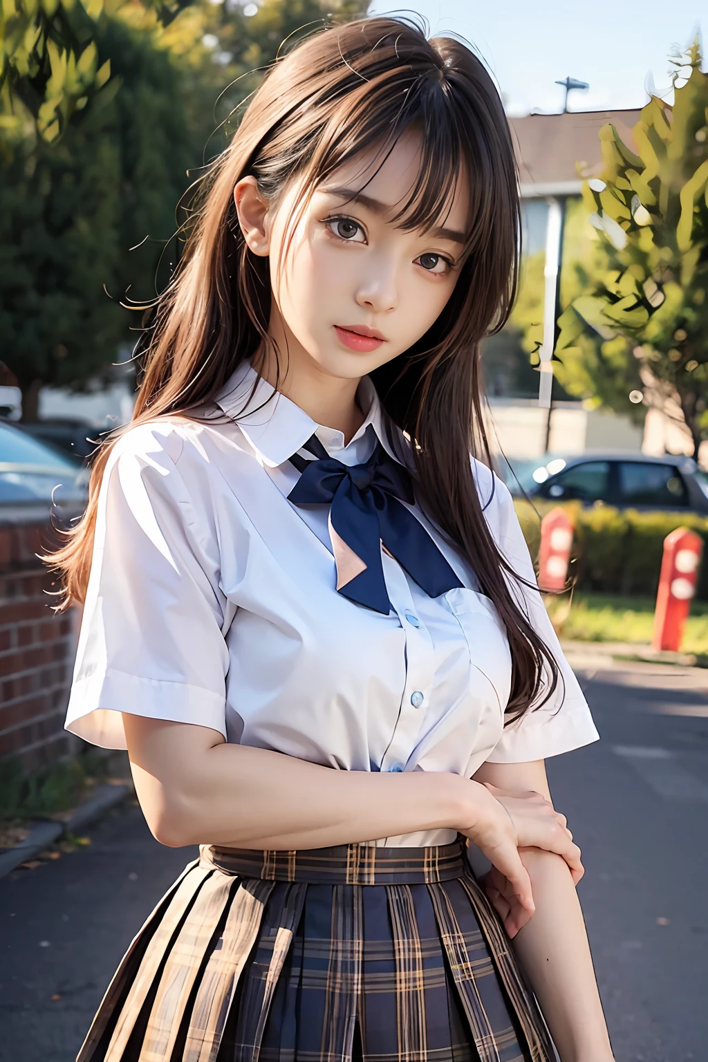 (8K, Best Quality, masutepiece: 1.2), Realistic, Ultra High Resolution, Intricate details, 1 girl, Beautiful face, jk suit, White shirt, Yellow bow tie, Yellow skirt, plaid skirts, Pleated skirt, Upper body, Standing, wide-angle lens, Surreal Schoolgirl, Surreal Schoolgirl, realistic anime 3 d style, Realistic Schoolgirl, Smooth Anime CG Art, 3 d anime realistic, beautiful anime high school girl, sakimichan hdri, Fantastic school student uniform, Realistic anime, realistic young anime girl (8K, Best Quality, masutepiece: 1.2), Realistic, 超A high resolution, Intricate details, 1 girl, Beautiful face, jk suit, White shirt, Upper body, forest