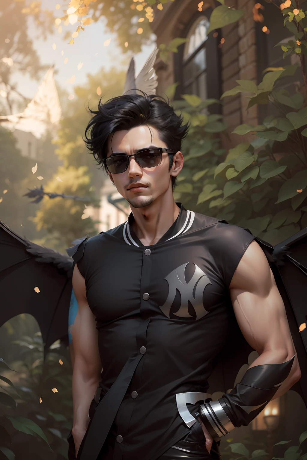 ANGEL MAN WITH BAT WINGS, WITH BLACK HAIR --auto --s2