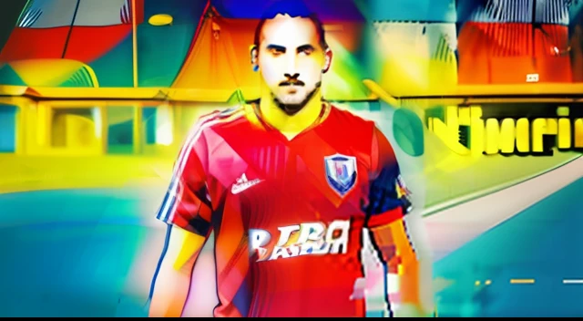(obra-prima) (alta qualidade) Retrato (profissional) of Zlatan wearing a Swedish national football team shirt on a high-contrast evening field, two tone lighting highly detailed, blusa do jogador vermelha