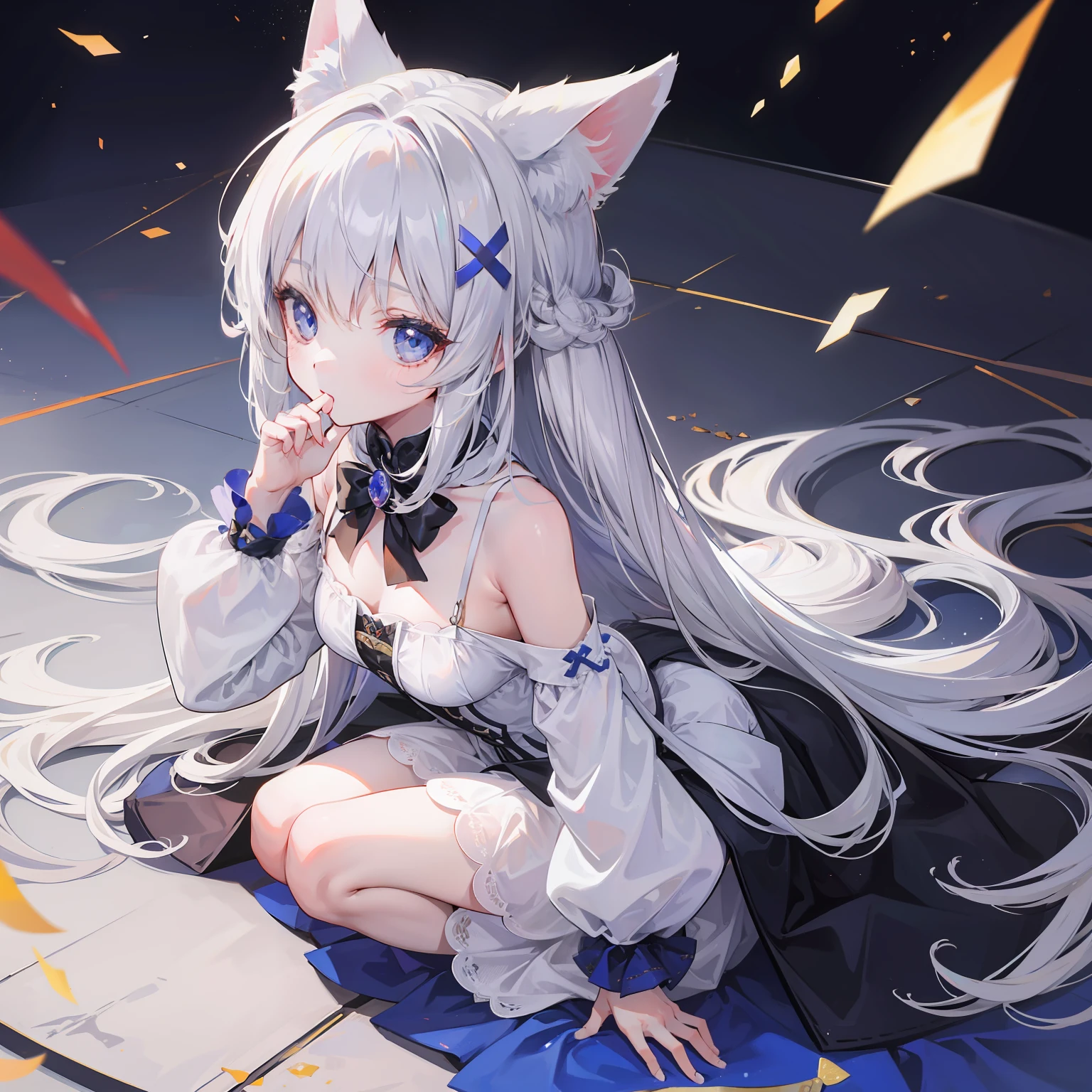A little girl，silber hair，sofe，fox ear，