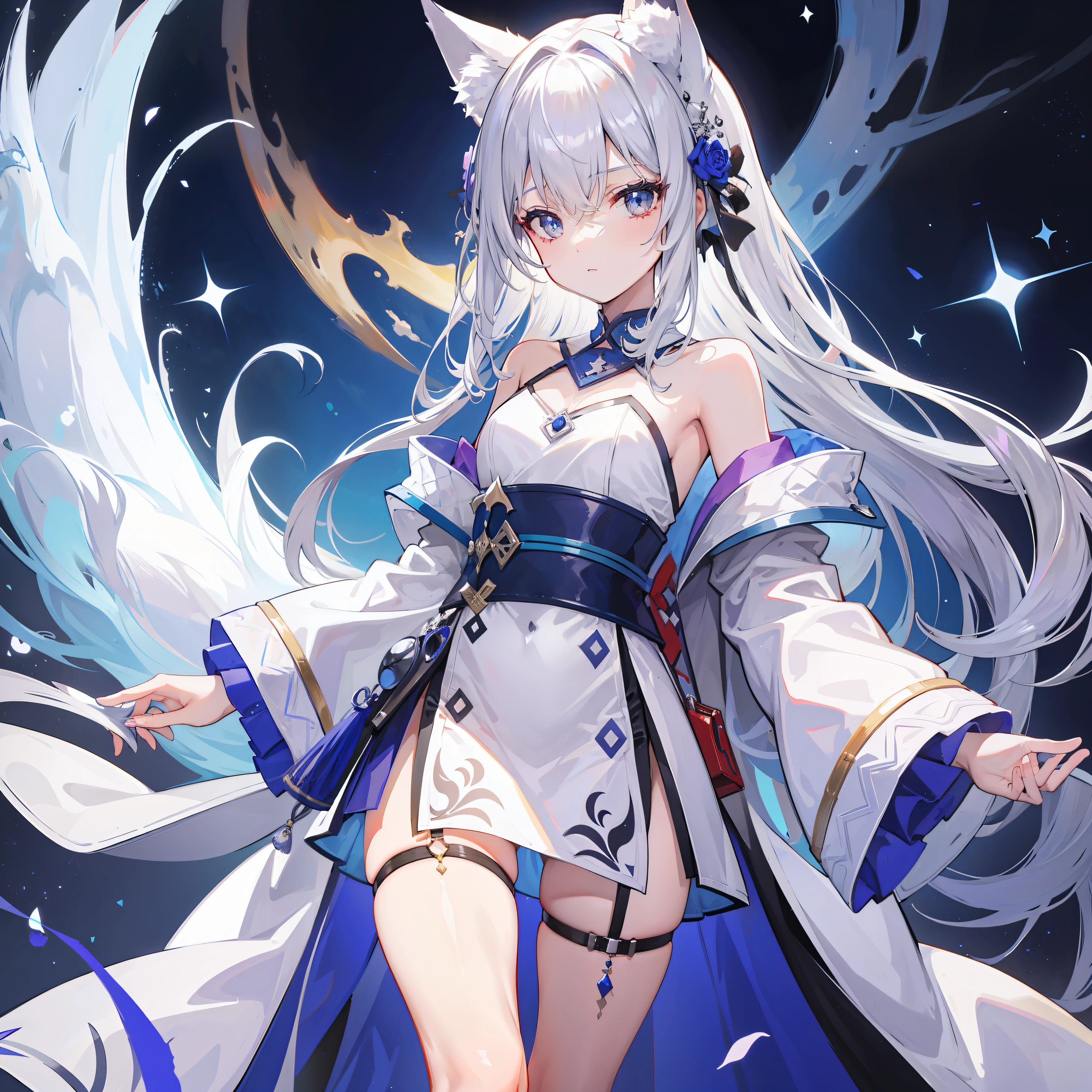 a pregirl,silber hair,sofe,fox ear,robe