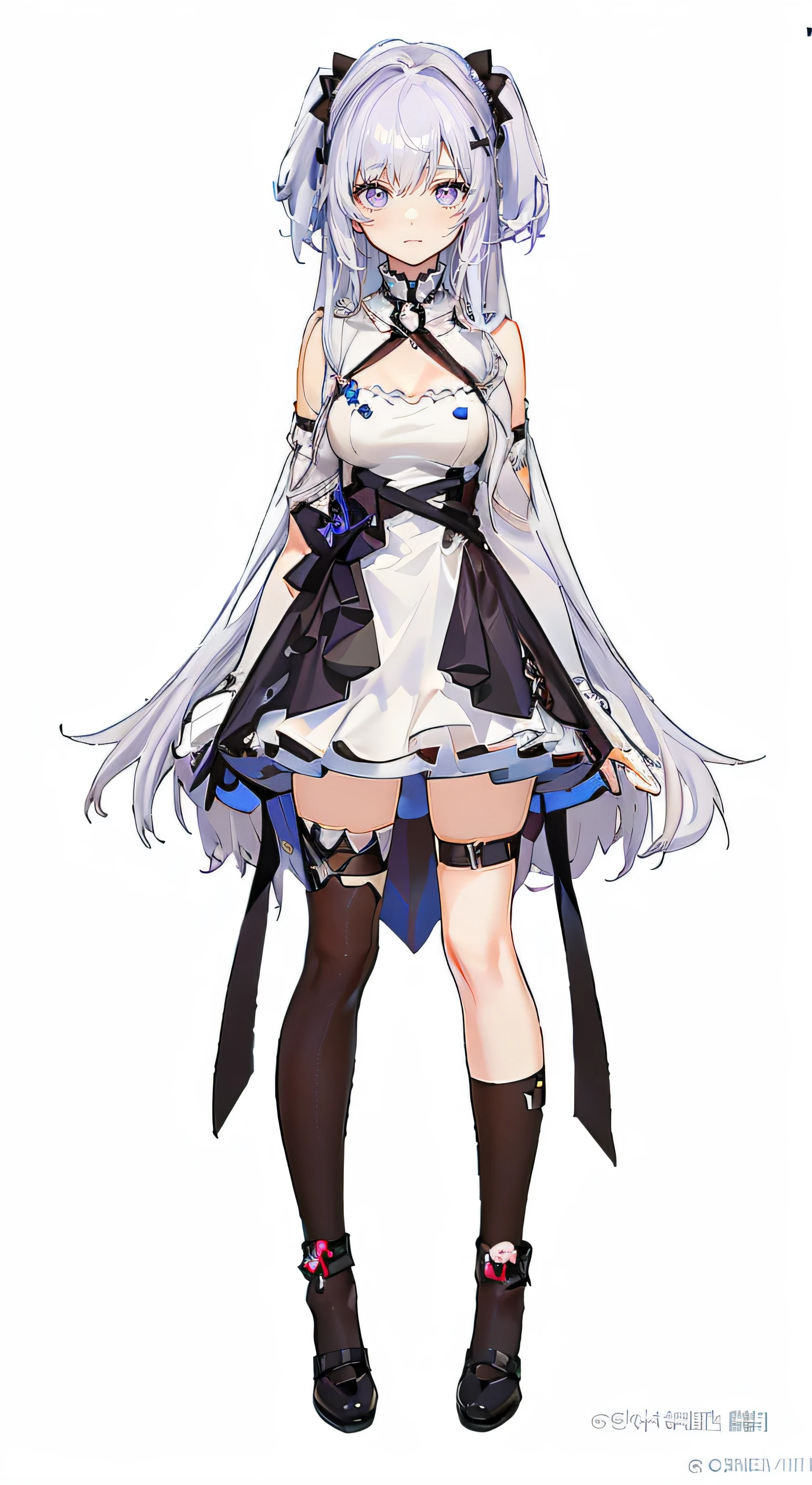 masterpiece,best quality, high quality, A white-haired girl wearing a cyber-functional style，Purple hair is dyed, official character art, cute anime waifu in a nice dress, Fine details.  Loli in a short skirt, From Arknights, Girls Frontline CG
