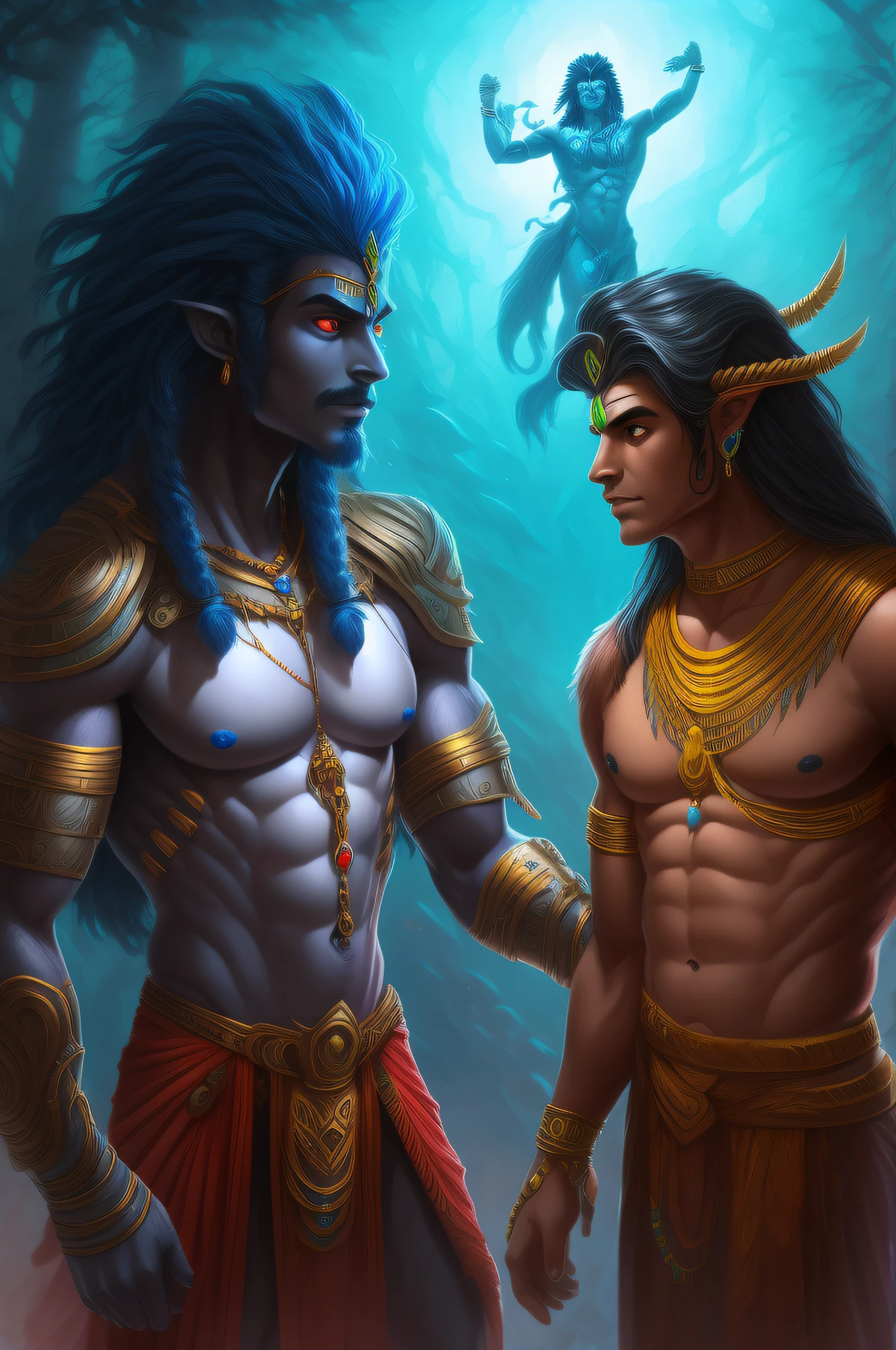 full body unclothed shiva, lord shiva, god shiva the destroyer, hindu god, inspired by Kailash Chandra Meher, attractive male deity, cyborg hindu godbody, indian god, devainart, blue djinn, vishnu, serene expression,