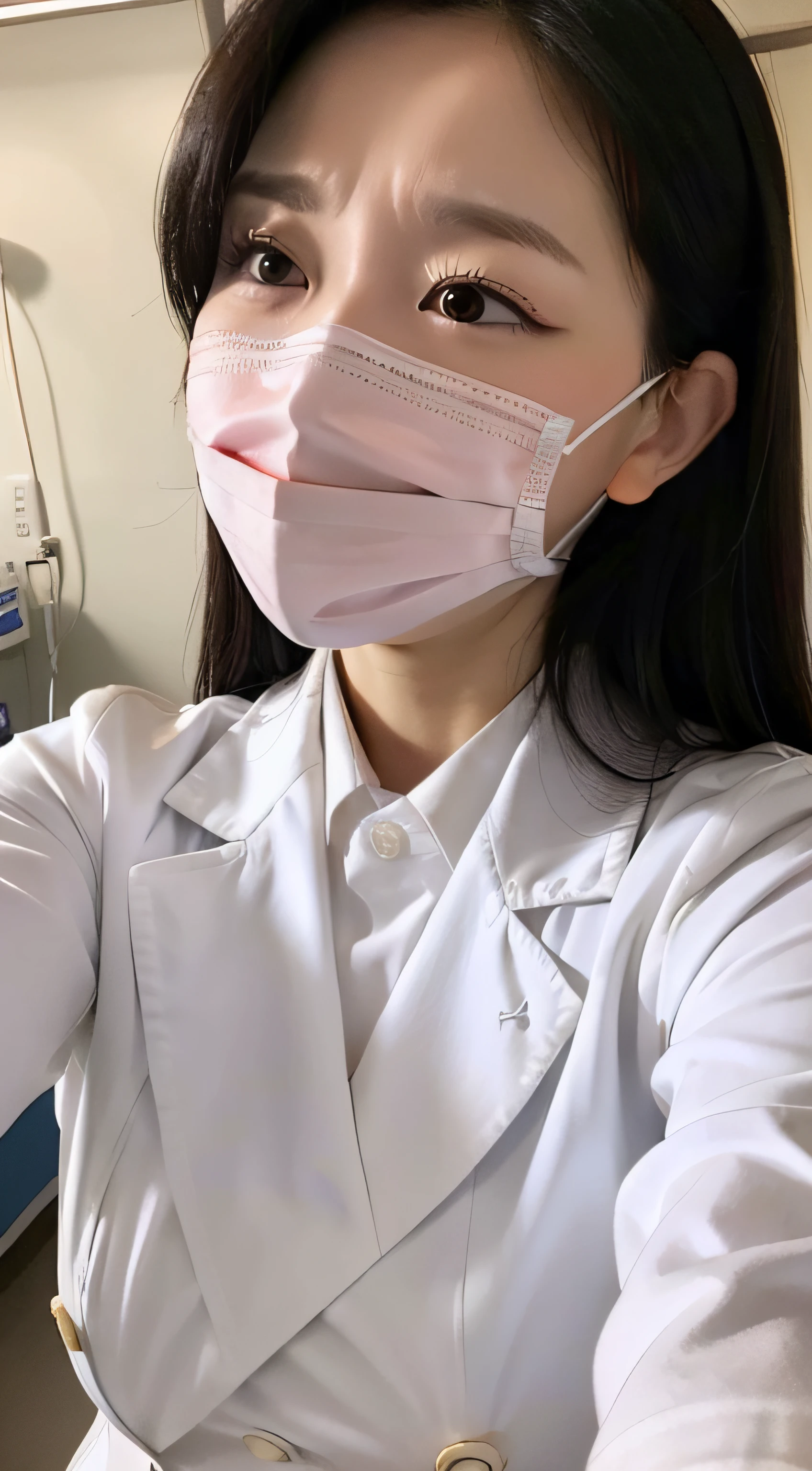 In a hospital，White nurse's uniform，mouth mask，cross-eye，huge tit，nose hook，weeping ，Extremely exciting，Suffocating，Can't breathe，climaxing，climaxing