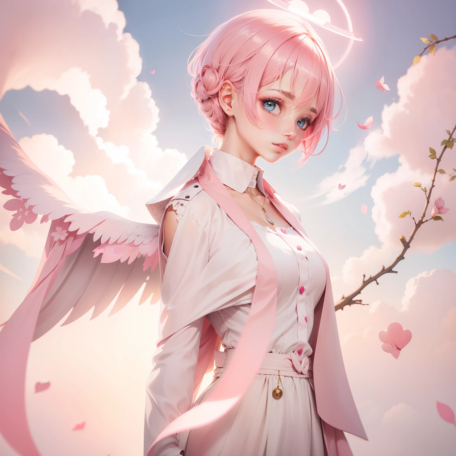 There is a pink heart-like halo on the top of the head