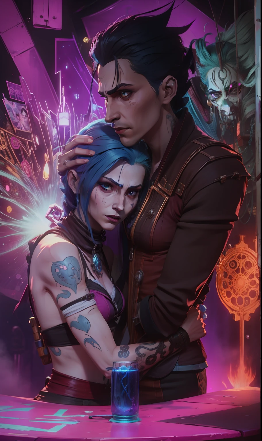 Jinx de Arcane. Um homem com uma cicatriz no rosto. Jinx, Arcane