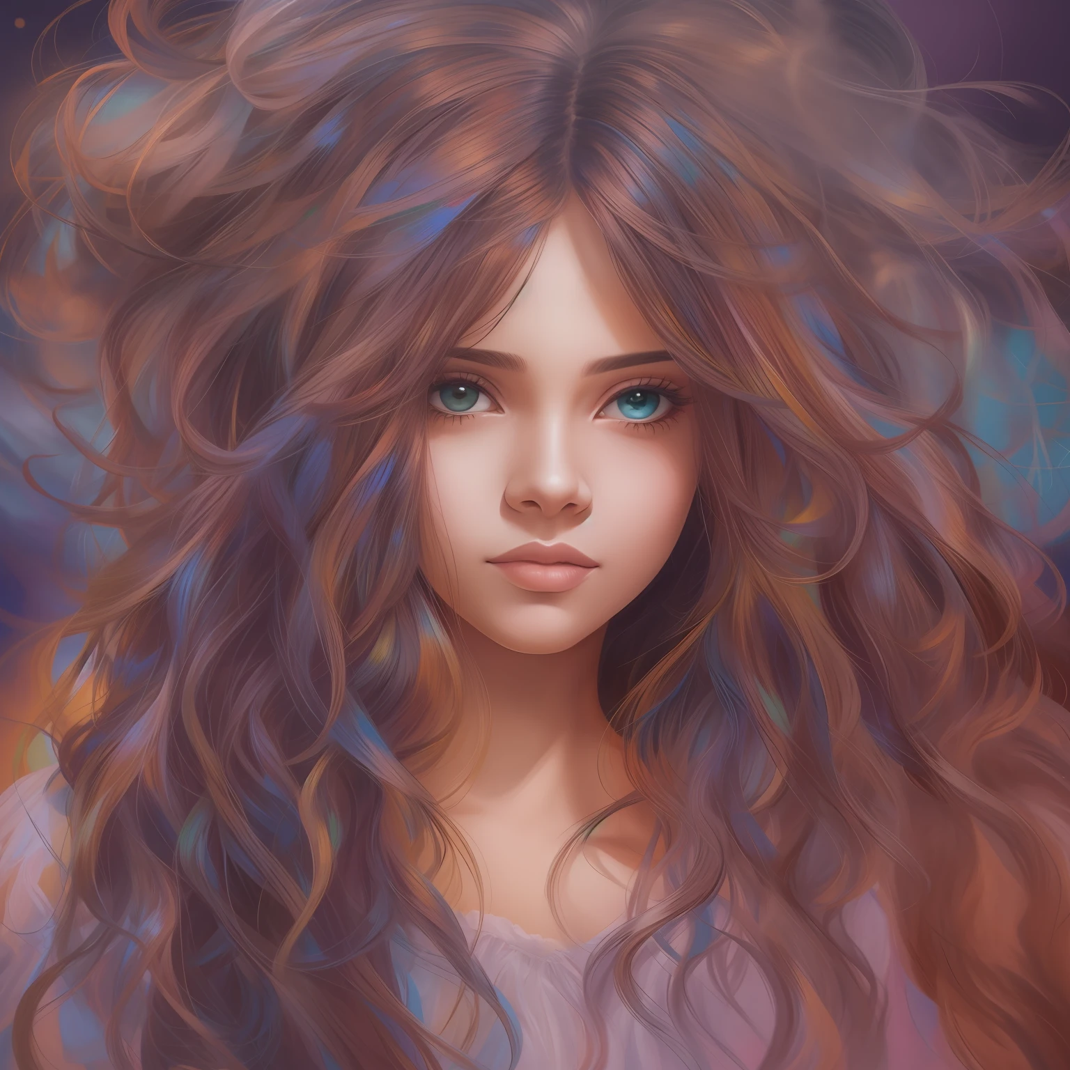 pintura de uma mulher sentada na grama com cabelos longos, menina de cabelo comprido, longos cabelos louros, sentada perto de um rio