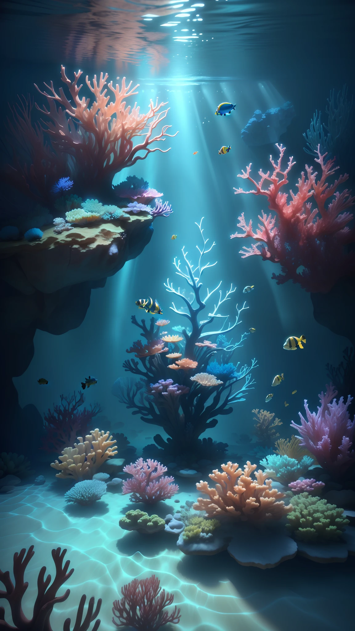 Masterpiece, Best quality, (Extremely detailed Cg Unity 8K wallpaper), (Best quality), (Best Illustration), (Best shadow), Isometric 3D, rendering by octane,Ray tracing,Ultra detailed，The corals, Underwater world.