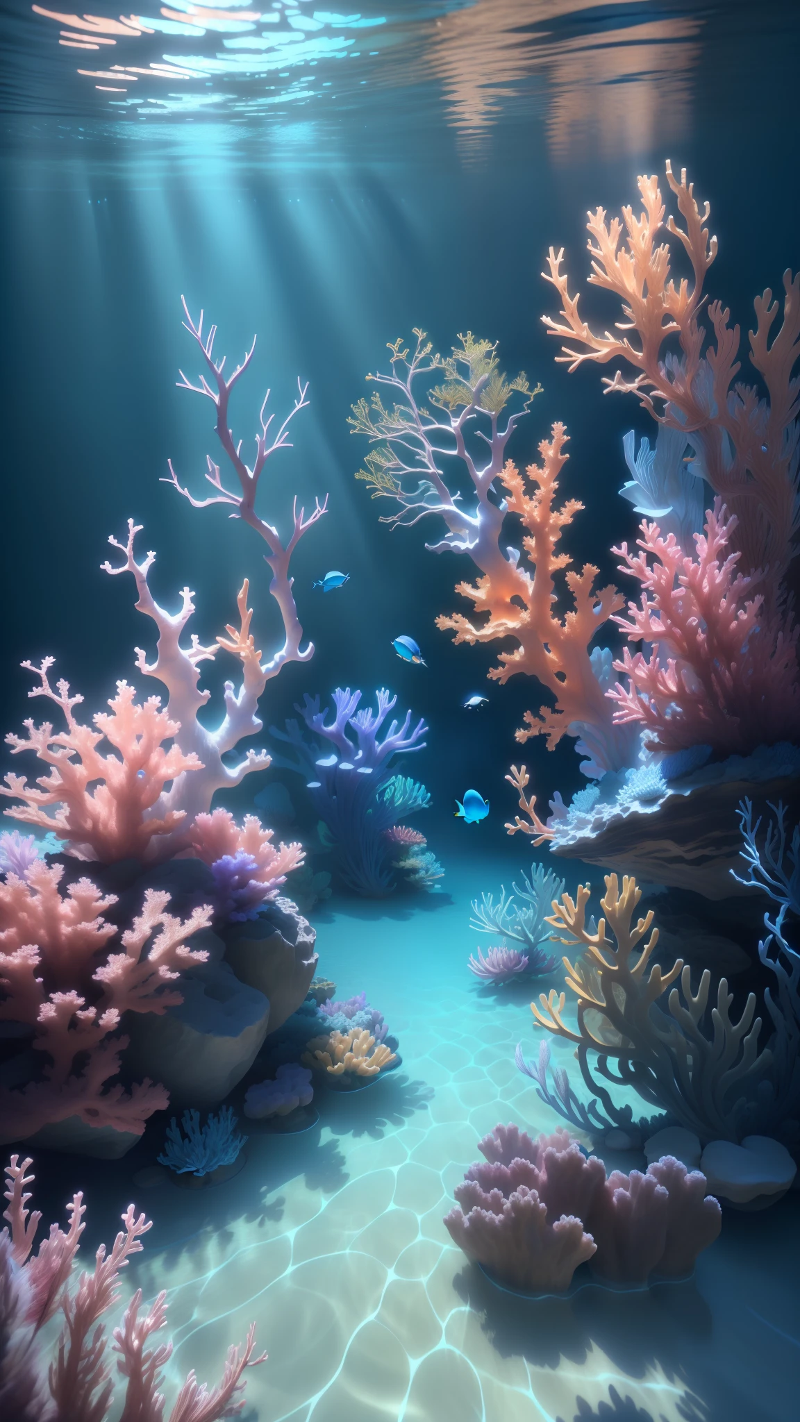 Masterpiece, Best quality, (Extremely detailed Cg Unity 8K wallpaper), (Best quality), (Best Illustration), (Best shadow), Isometric 3D, rendering by octane,Ray tracing,Ultra detailed,The corals, Underwater world.