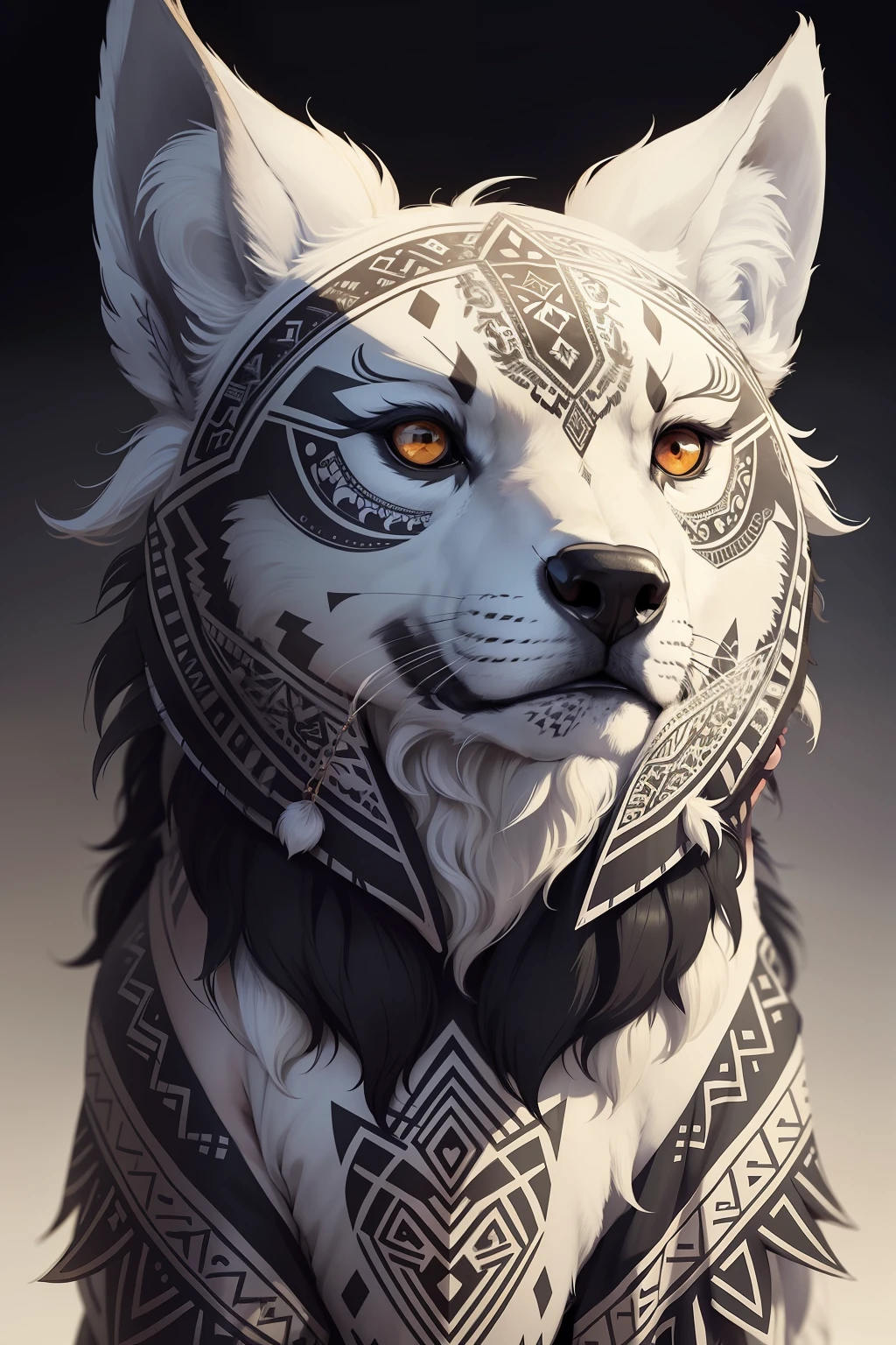 /imagine: Tribal Spirit animals: A t-shirt design inspired by tribal art and folklore, featuring intricately detailed spirit animals such as wolves. The design incorporates geometric patterns and bold linework to create a striking and powerful composition. white background, 8k—with 3:4- -s250