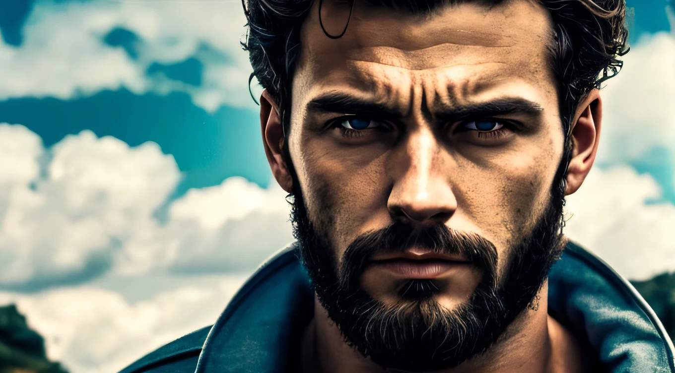 Retrato de homem, olhando para frente, stoic, graves, FUMOS, cinematic portrayal, Ultra realista, HOMEM FILOSOFO, PRETO E BRANCO 4K, super realista 1920x1080 papel de parede foto