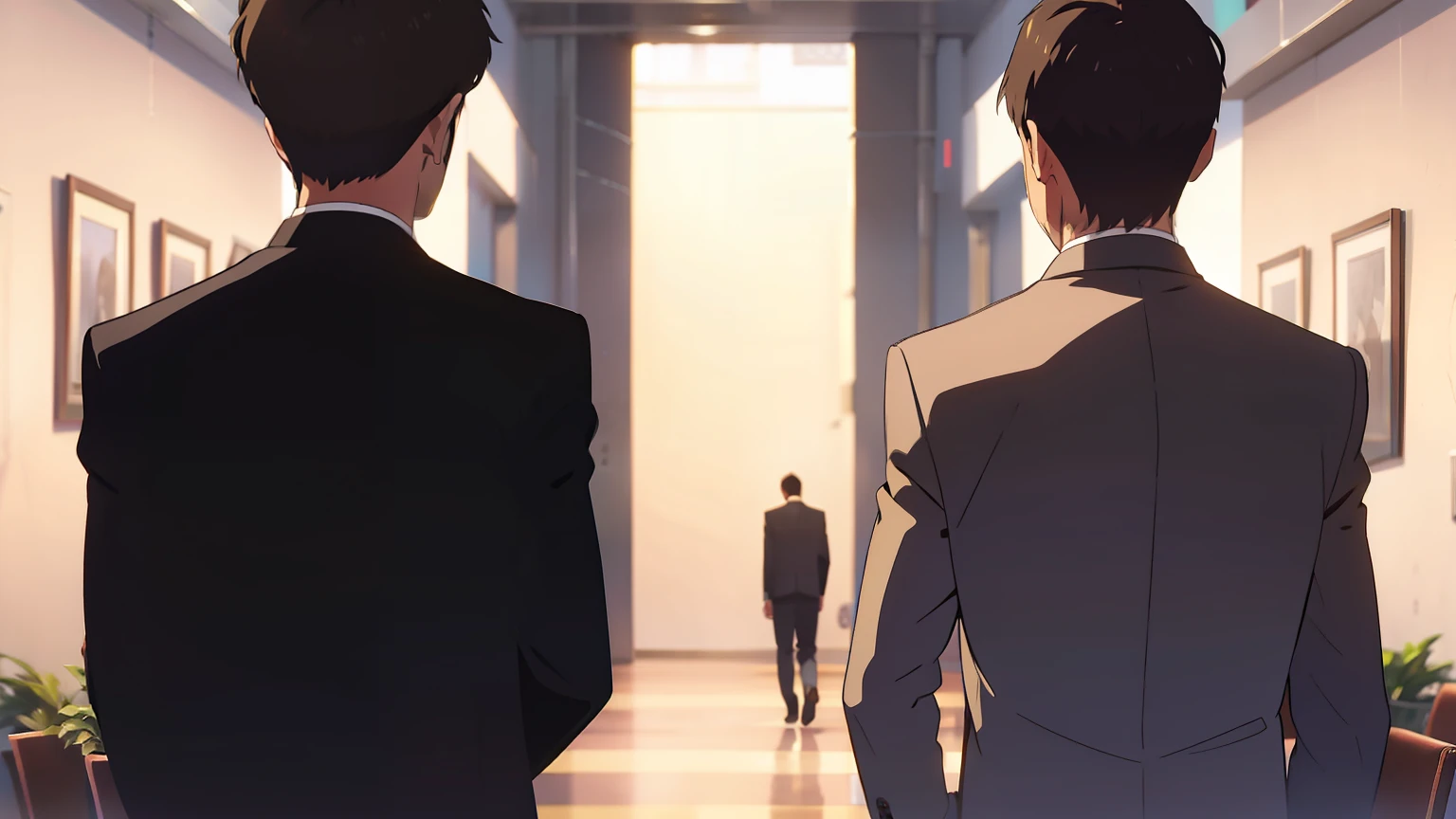 Two men in suits，The back of chatting side by side