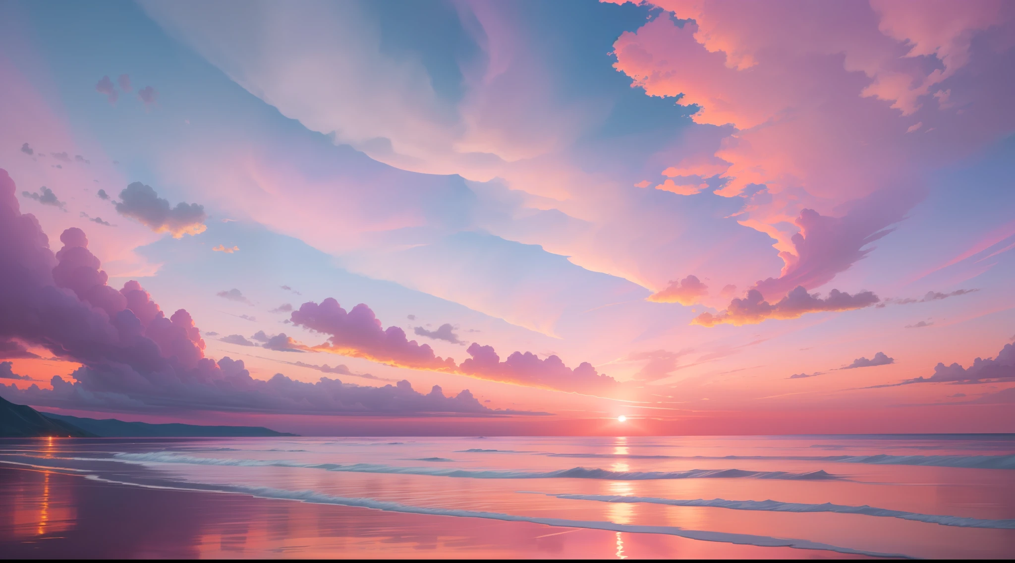 The sky of Alafed,Pink and purple over the ocean, pink sunset hue, dramatic pink clouds, redpink sunset, Pink sunset, vibrant sunrise, Colorful sunset, vivid sky, Colorful sky, vibrant sky, vibrant sunset, colorfull sky, sunrise colors, Purple beautiful sky, Pink sky, stunning skies, vibrant sunset dramatic sky, colorfull sky, spectacular sunset,Realisticstyle