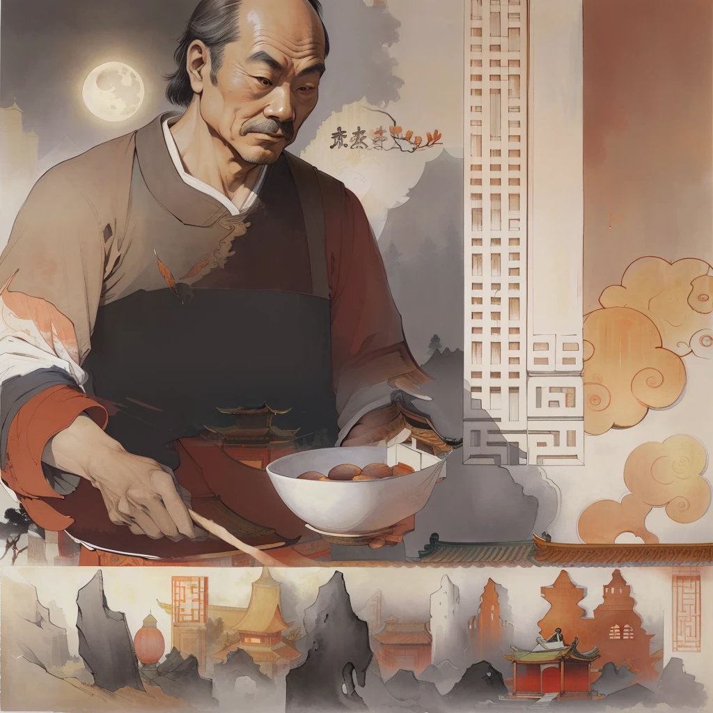 Ancient Chinese landscapes,Ancient buildings,Pavilions,Carved beams and paintings,enchanting scenery,Night,Moon light,Layered, Rich light and shadow,Mid-Autumn Festival, Ink painting style,clean color,Low-saturation colors,Colors of low brightness,Decisive cut,Leave white space,impressionistic,tmasterpiece,ultra - detailed,Epic composition, HighestQuali,hyper realisitc,Art germ --v 6